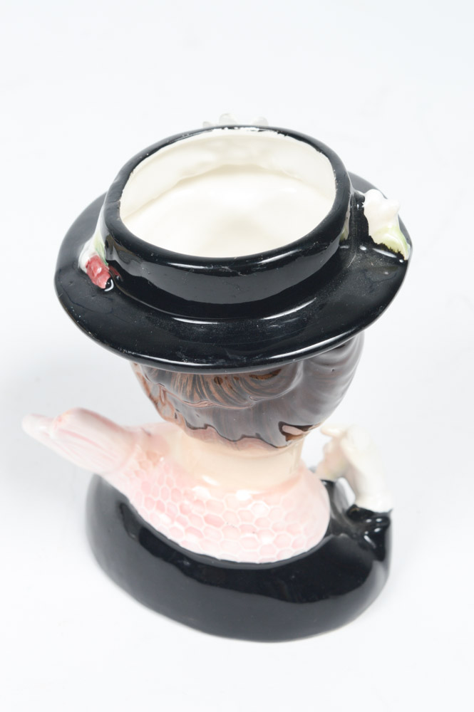 1940s and 1950s Porcelain Lady Head Vases Featuring Mary Poppins