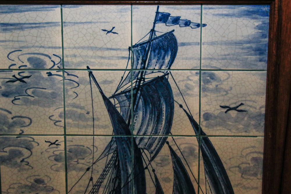 Blue and White Delft Style Ceramic Tile Panel of Sailing Vessel