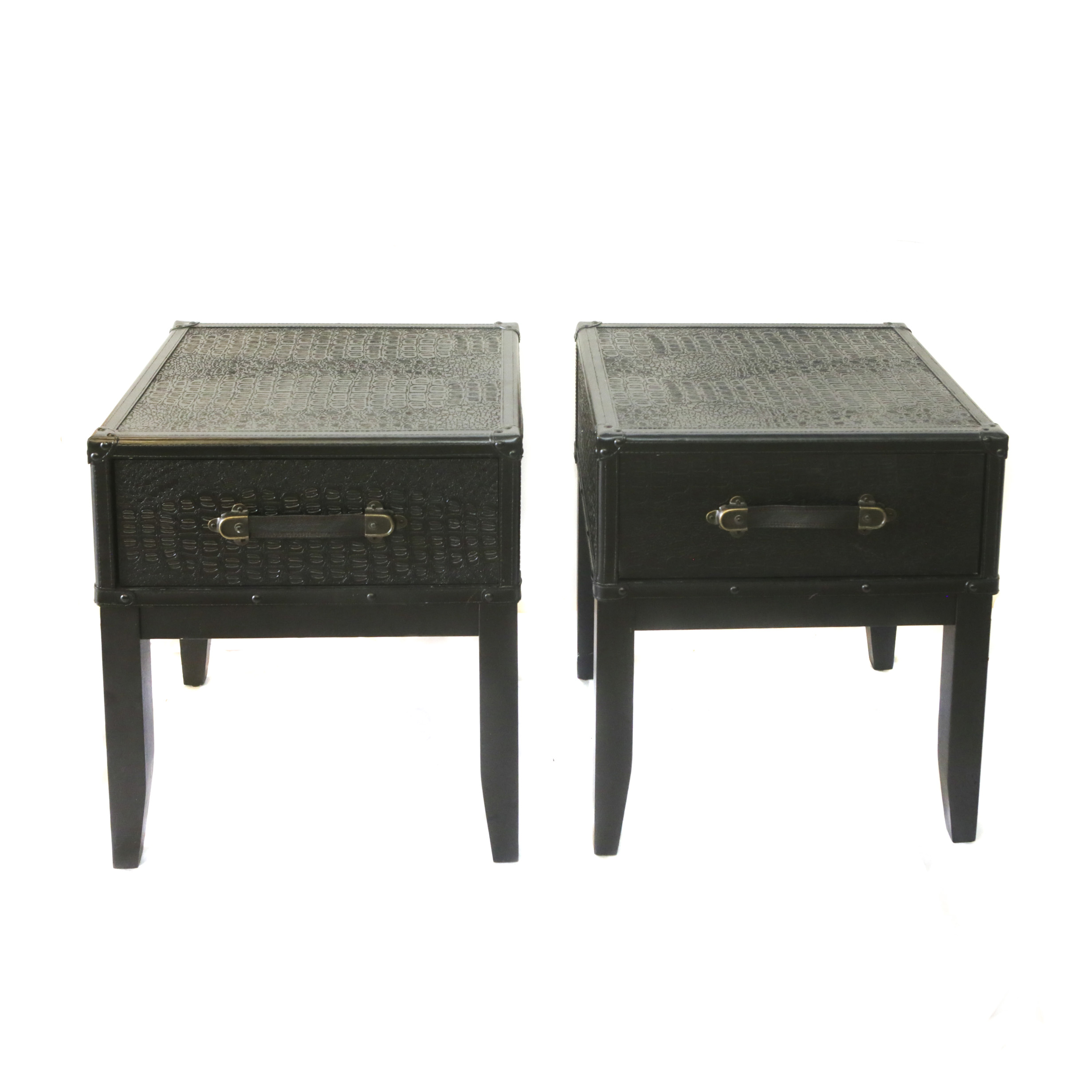 Contemporary Nightstands with Embossed Crocodile Pattern Exterior