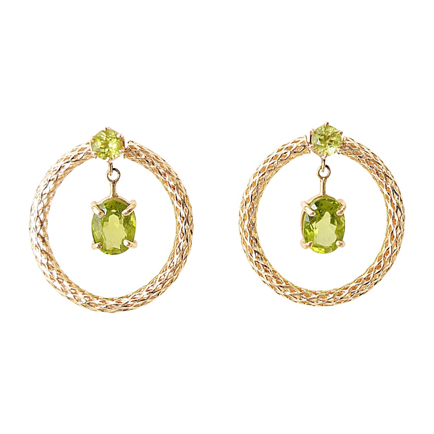 14K Yellow Gold and Peridot Woven Hoop Earrings