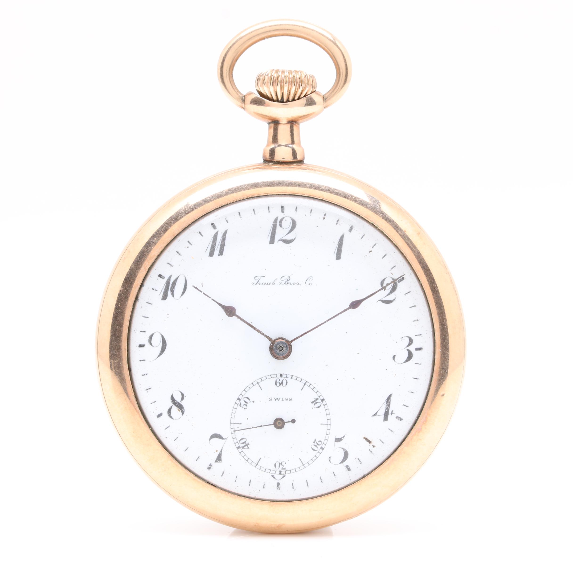 Frank Bros. Co. Gold Filled Open Face Swiss Pocket Watch