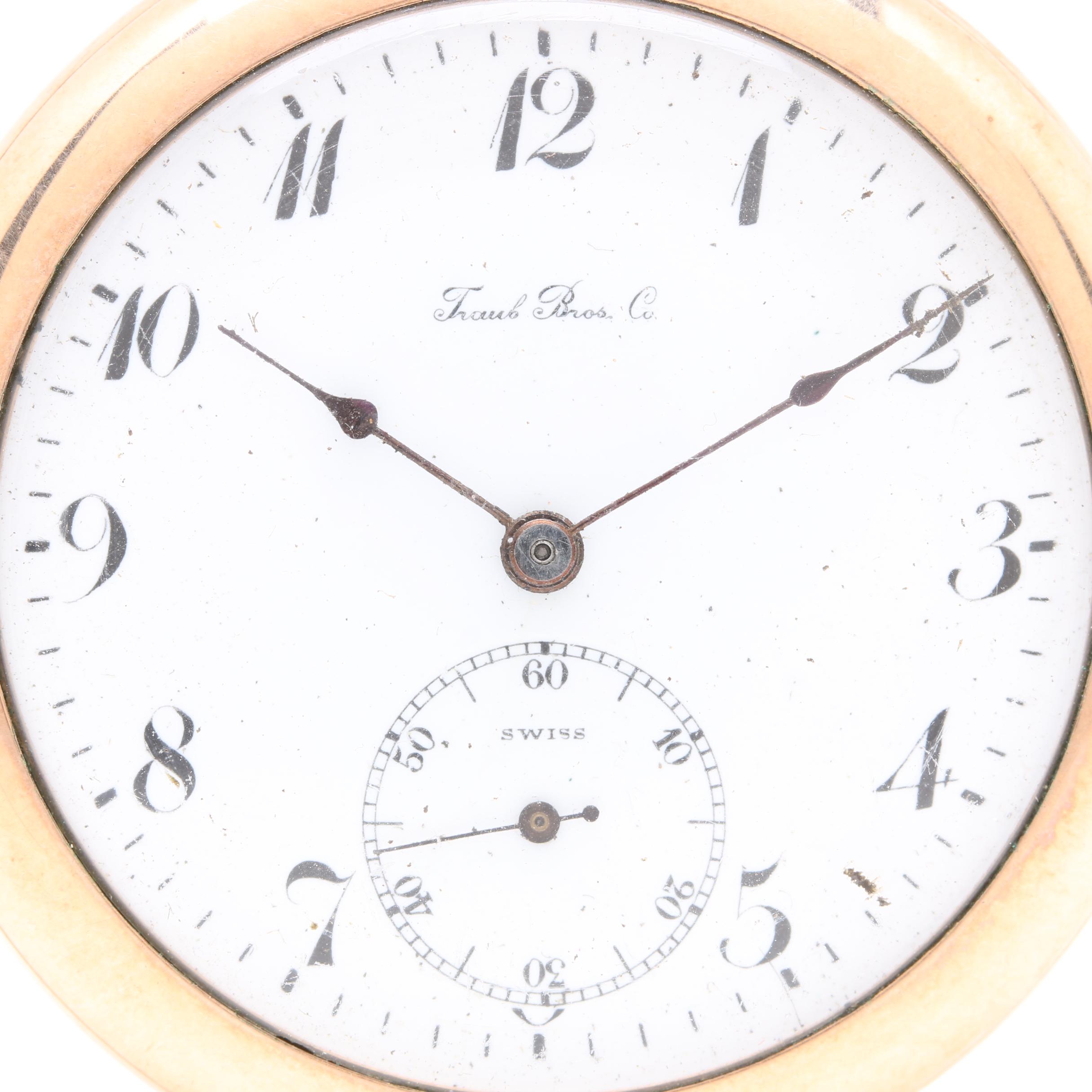 Frank Bros. Co. Gold Filled Open Face Swiss Pocket Watch