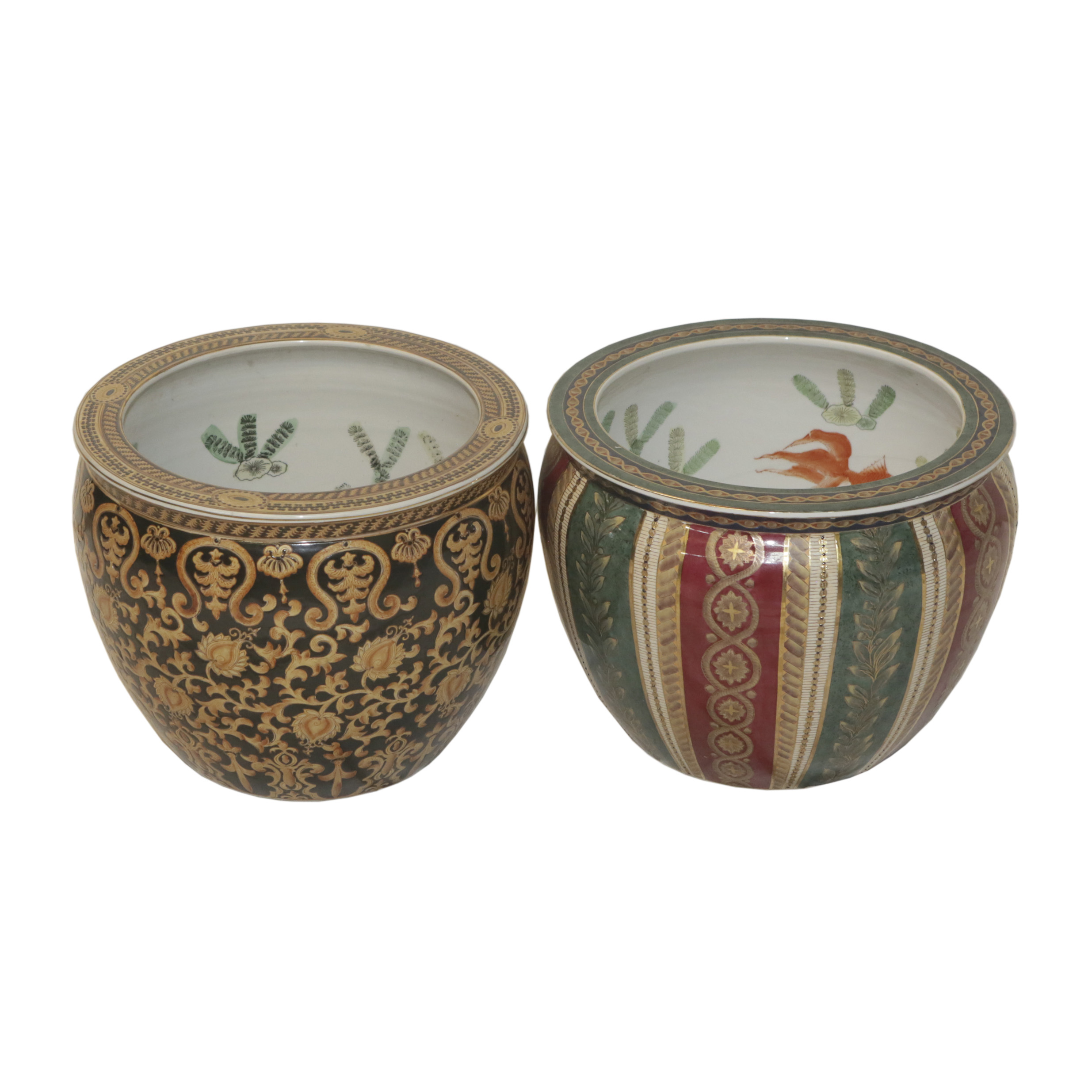 Chinese Vintage Hand-Painted Ceramic Fish Bowl Planters