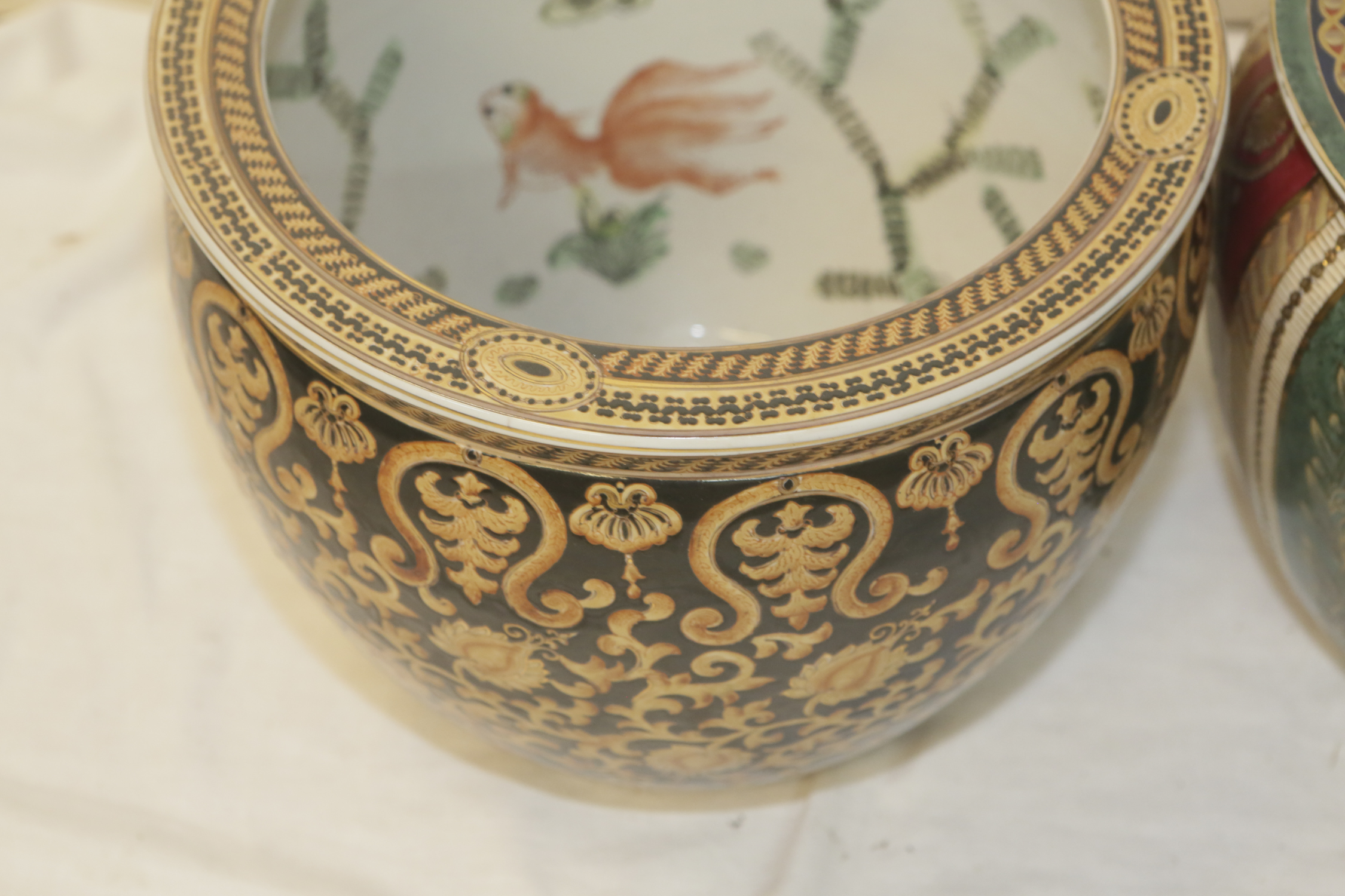 Chinese Vintage Hand-Painted Ceramic Fish Bowl Planters