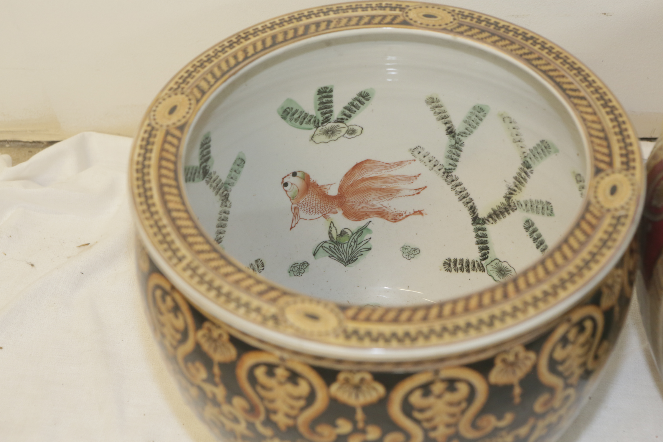 Chinese Vintage Hand-Painted Ceramic Fish Bowl Planters