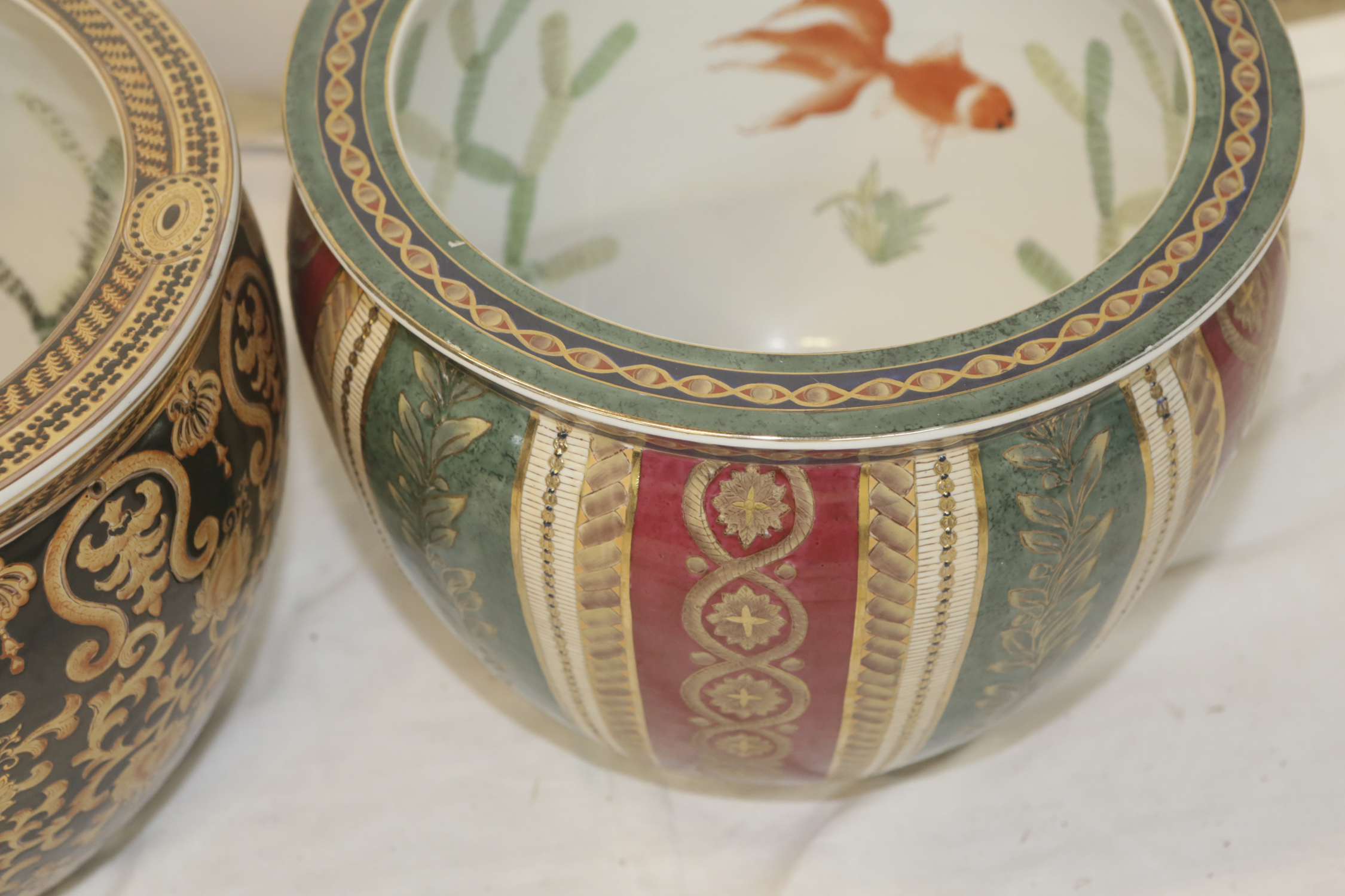 Chinese Vintage Hand-Painted Ceramic Fish Bowl Planters