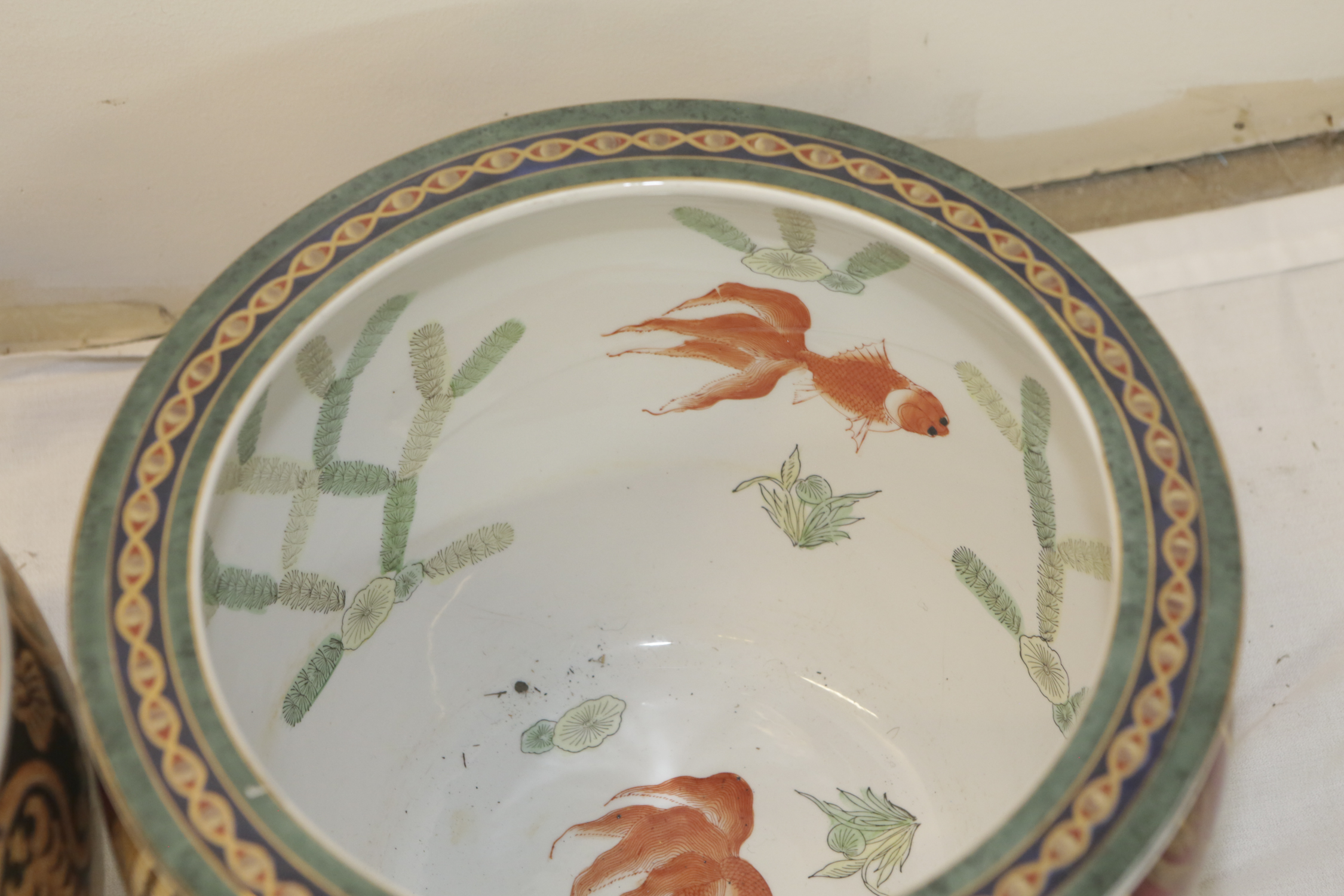 Chinese Vintage Hand-Painted Ceramic Fish Bowl Planters