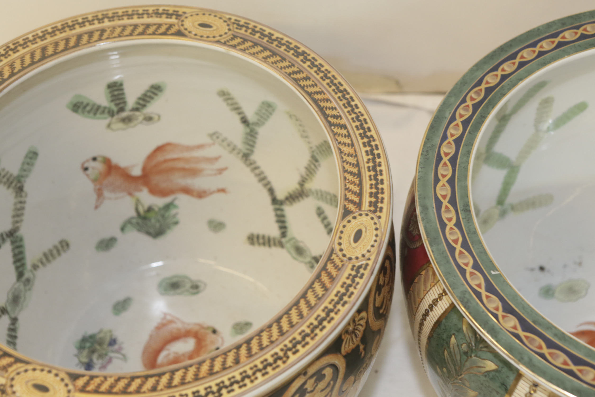 Chinese Vintage Hand-Painted Ceramic Fish Bowl Planters