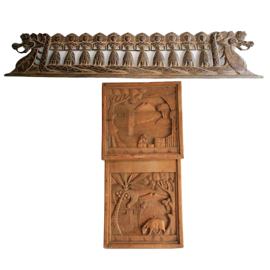 Southeast Asian Carved Wood Wall Hangings