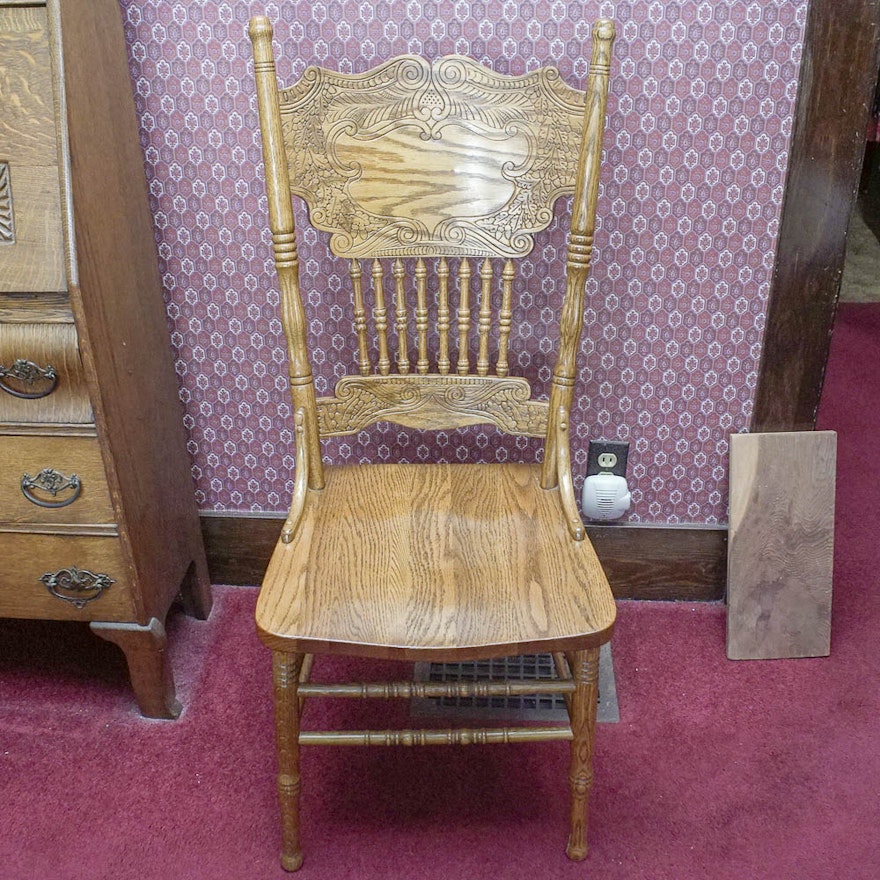 Set of Pressed Back Oak Dining Chairs