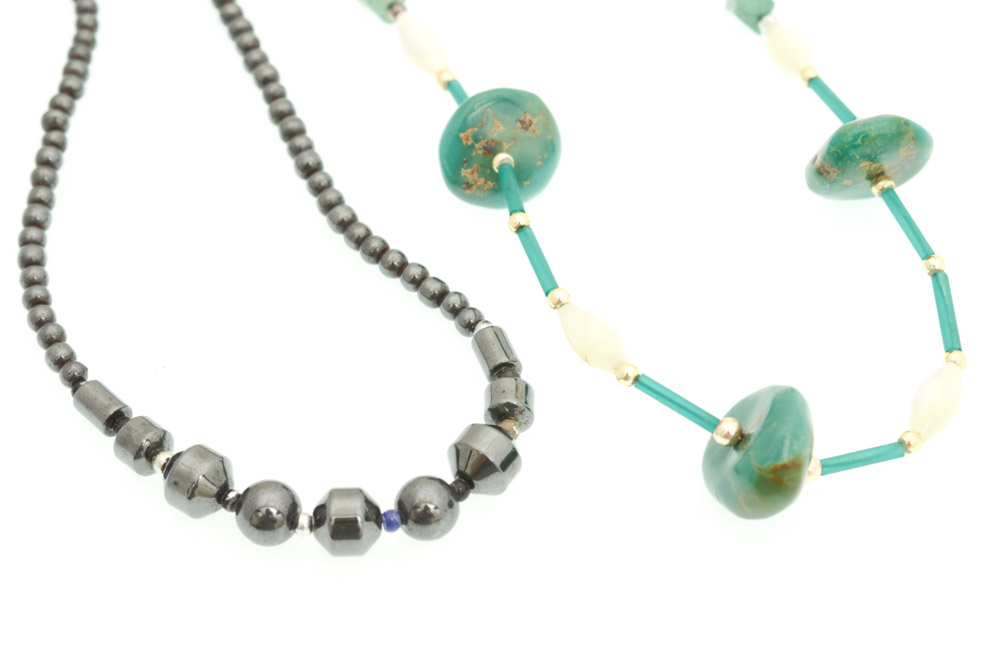 Turquoise, Mother of Pearl, and Hematite Necklaces