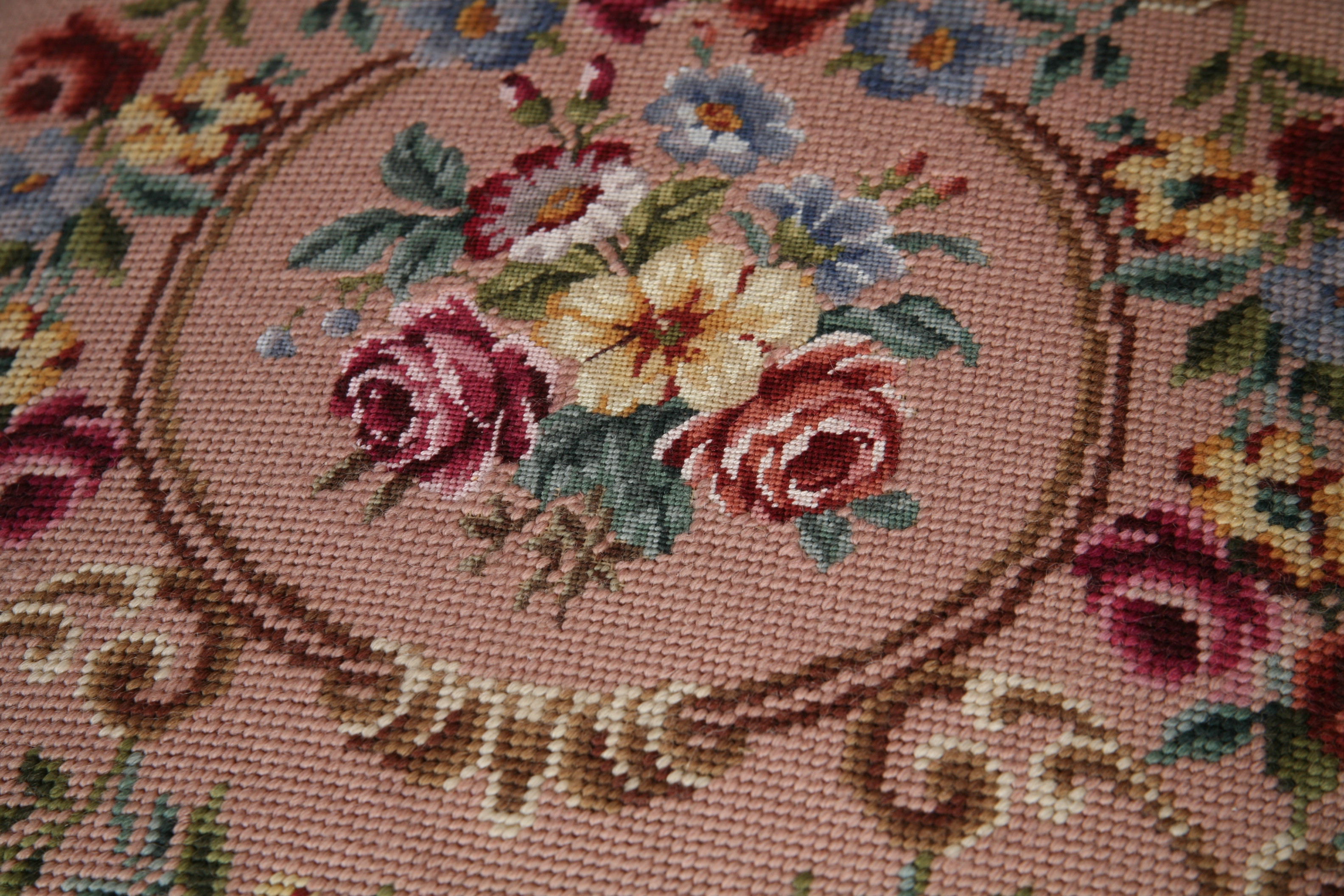 Antique Victorian Needlepoint Upholstered Folding Chair with Leather Straps