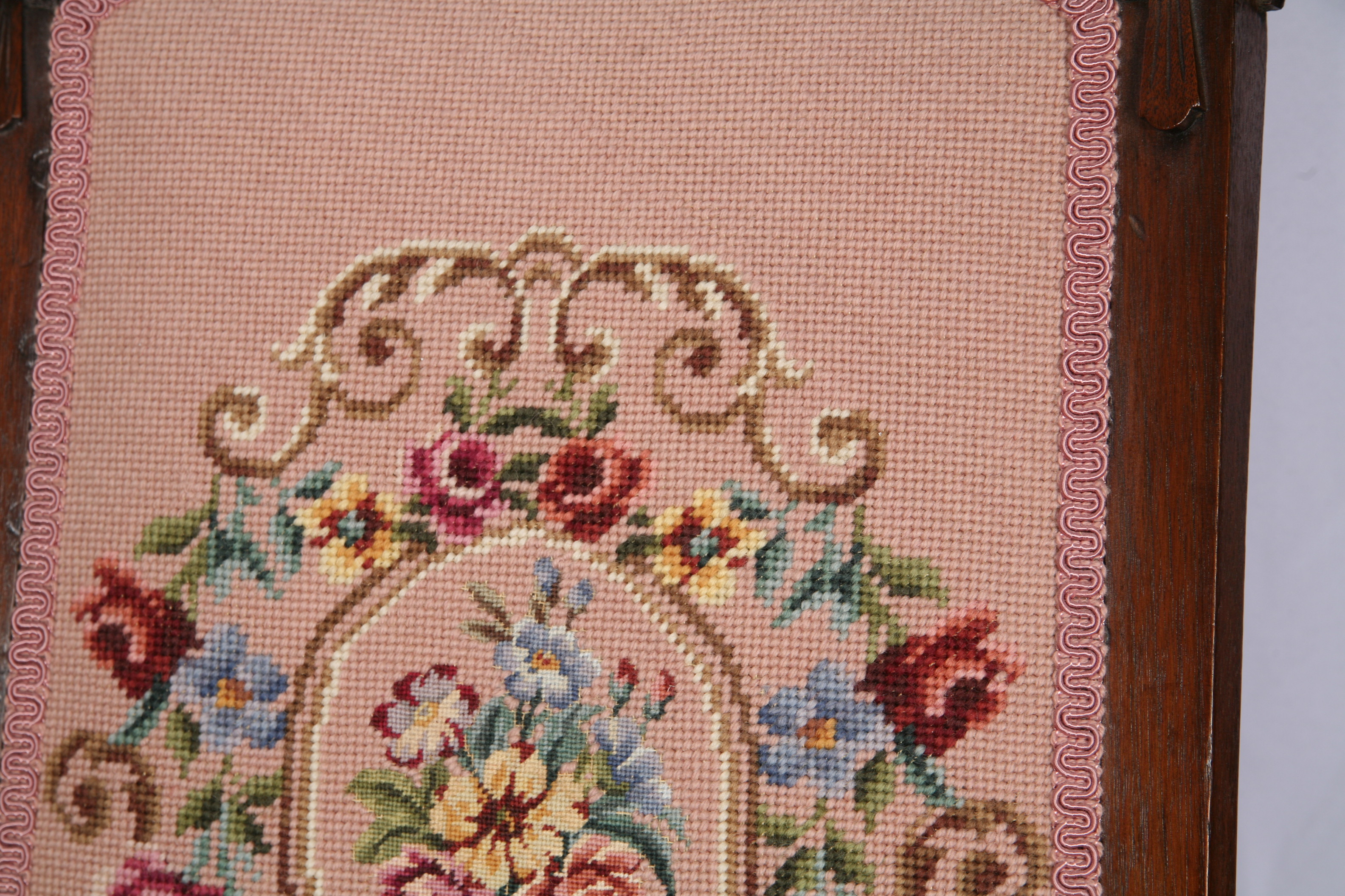 Antique Victorian Needlepoint Upholstered Folding Chair with Leather Straps