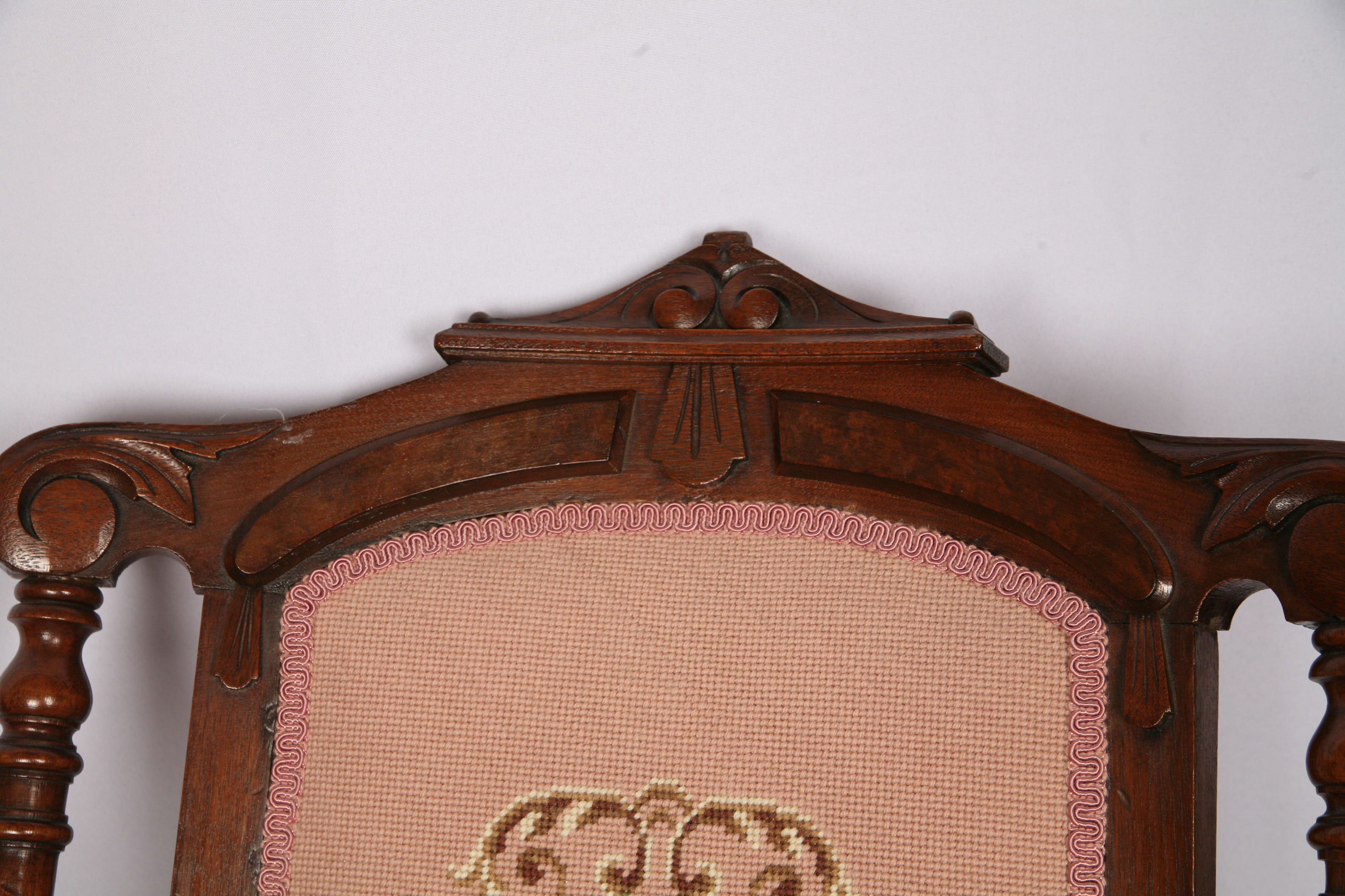 Antique Victorian Needlepoint Upholstered Folding Chair with Leather Straps