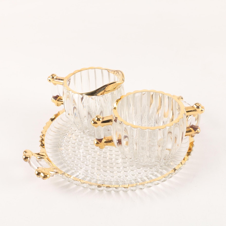 Vintage Pressed Glass and Gilt Sugar and Creamer Set