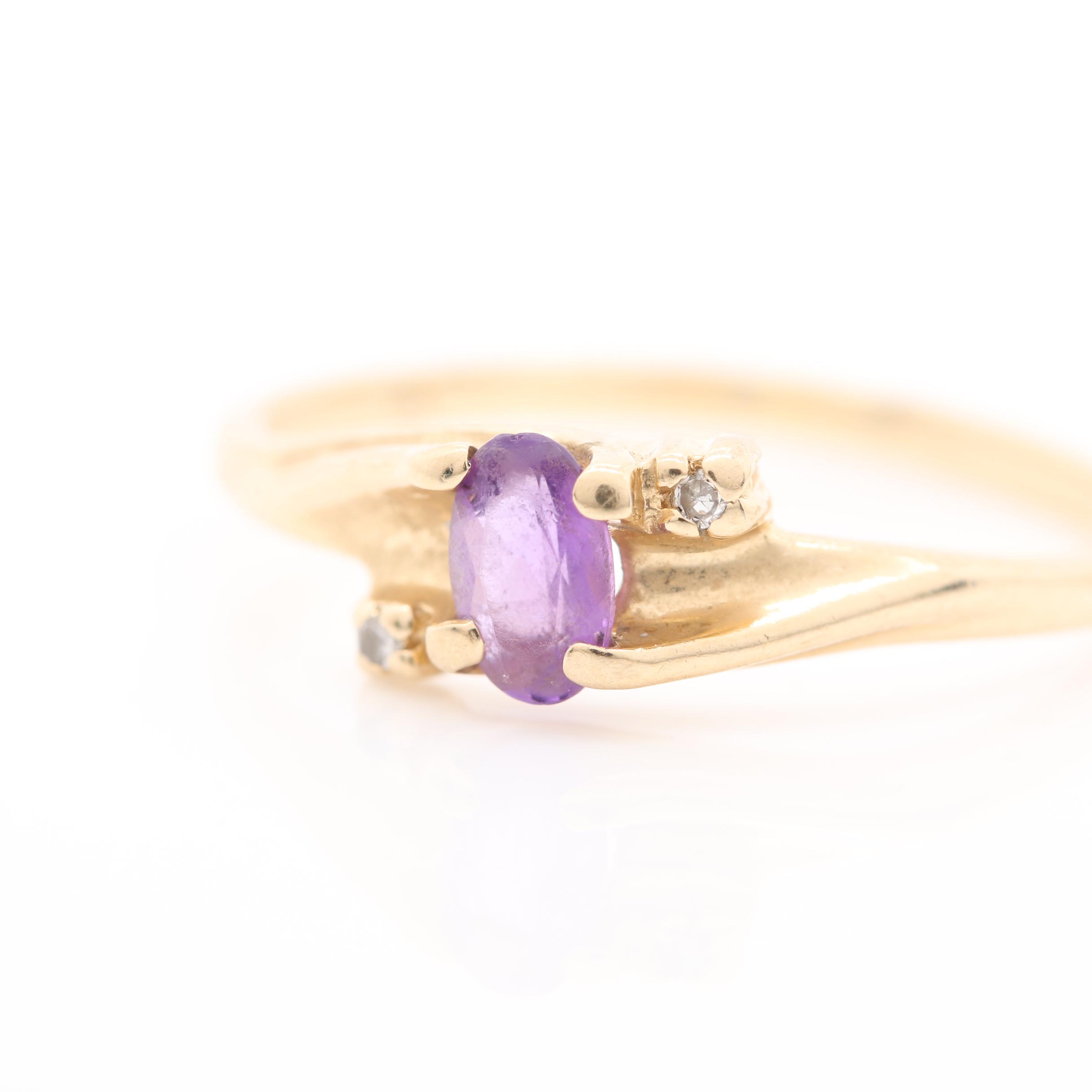 10K Yellow Gold Synthetic Ruby, Amethyst and Diamond Rings