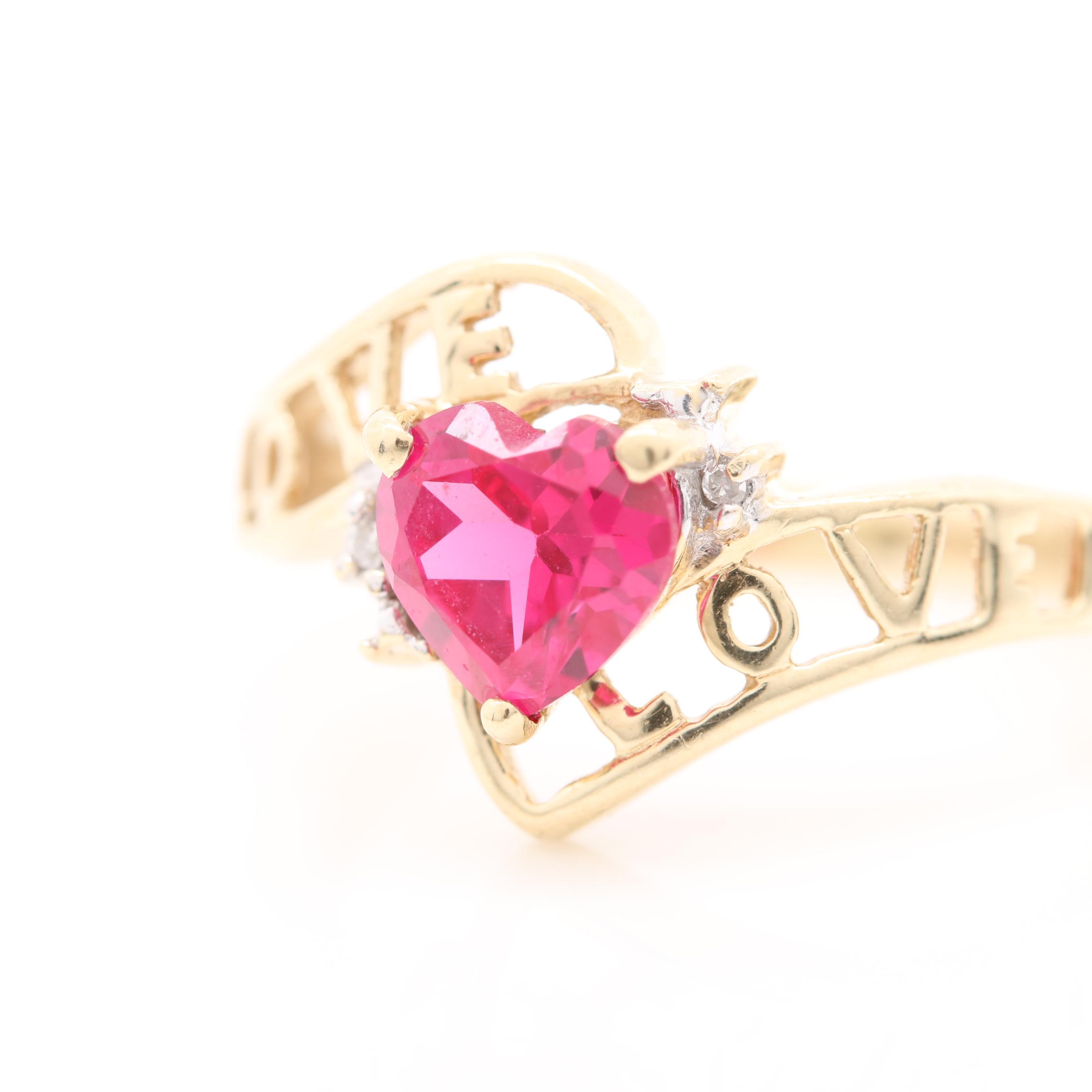 10K Yellow Gold Synthetic Ruby, Amethyst and Diamond Rings