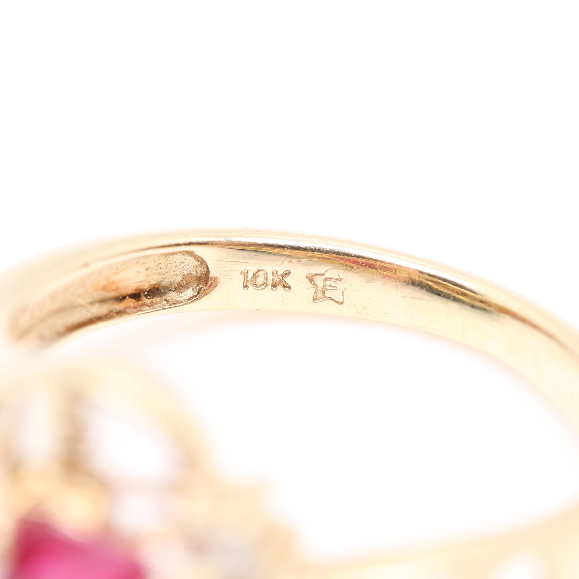 10K Yellow Gold Synthetic Ruby, Amethyst and Diamond Rings