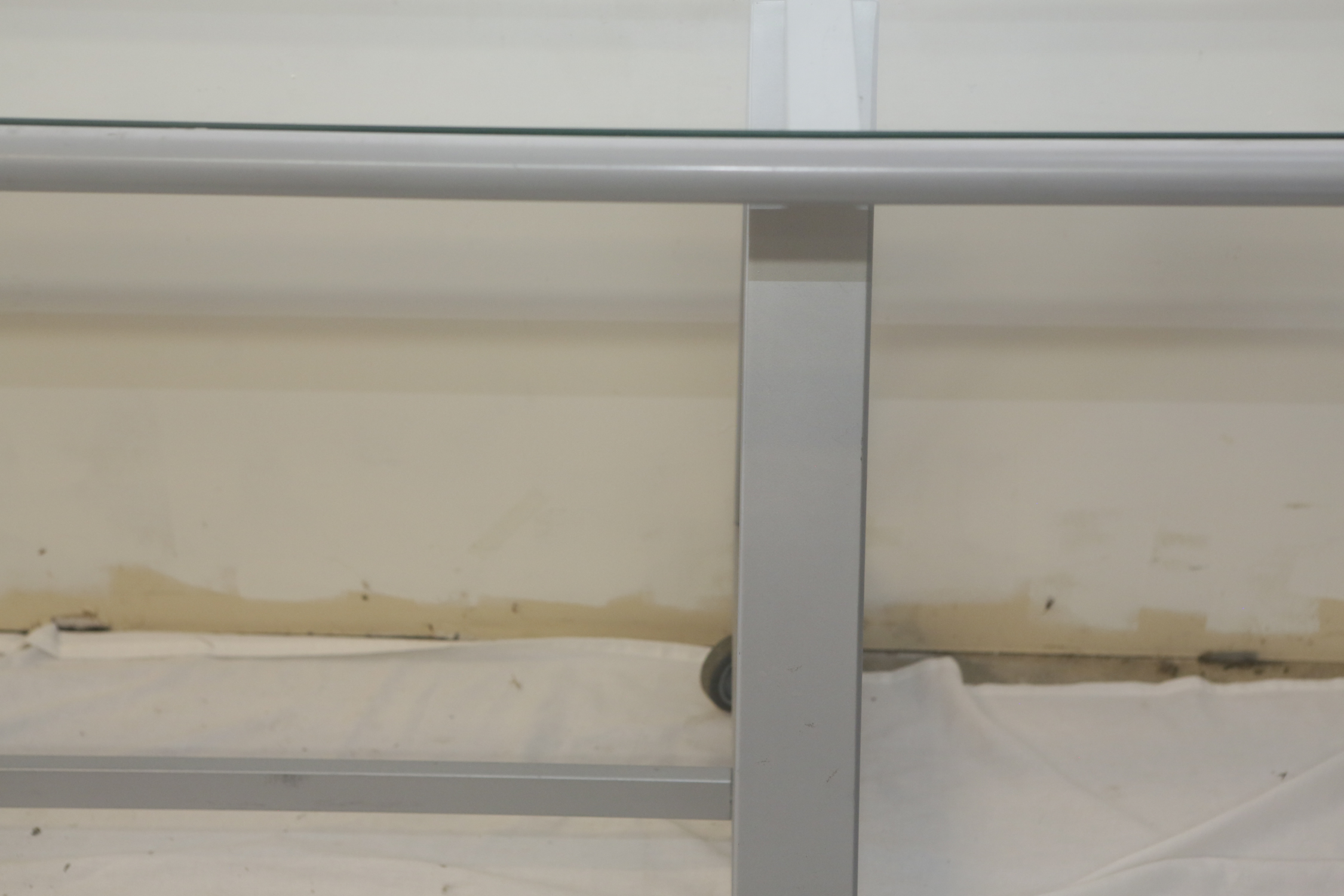 Contemporary Glass Top Metal Desk on Casters