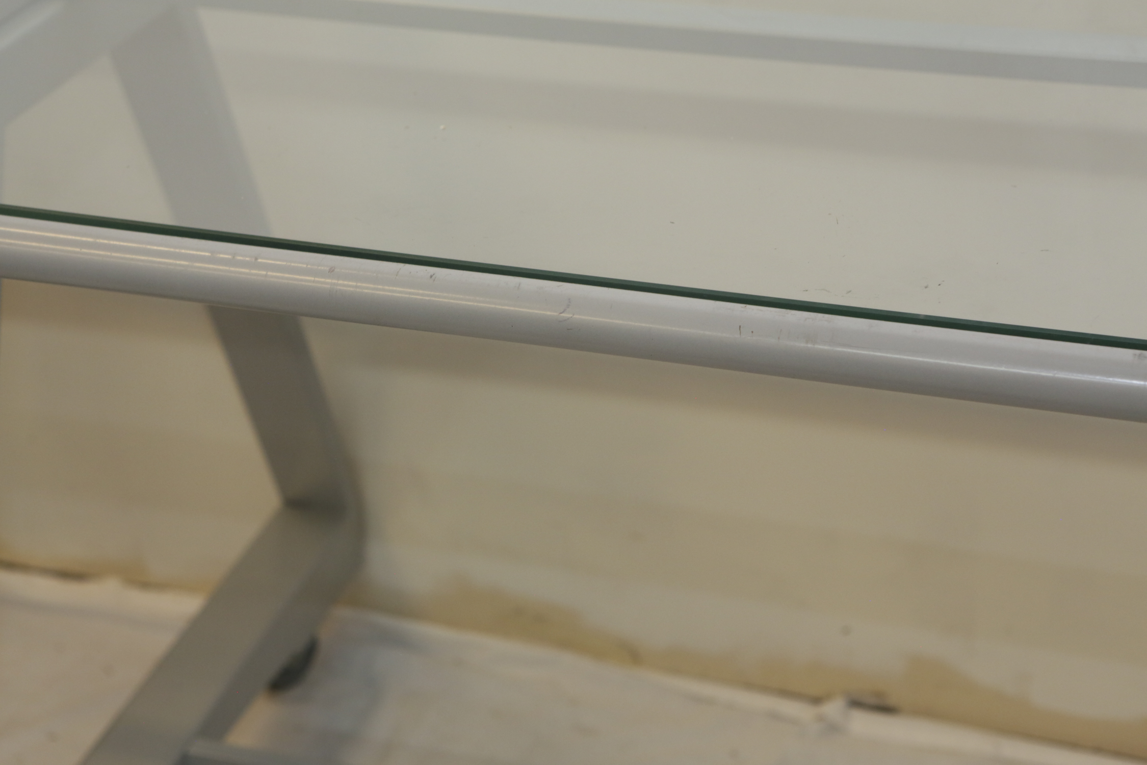 Contemporary Glass Top Metal Desk on Casters