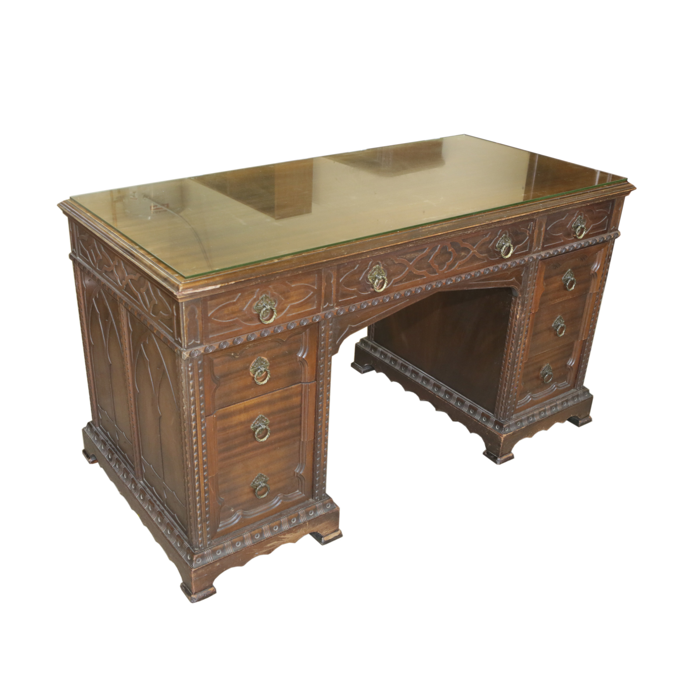 Vintage Jacobean Revival Style Mahogany Desk by the Colonial Manufacturing Co.