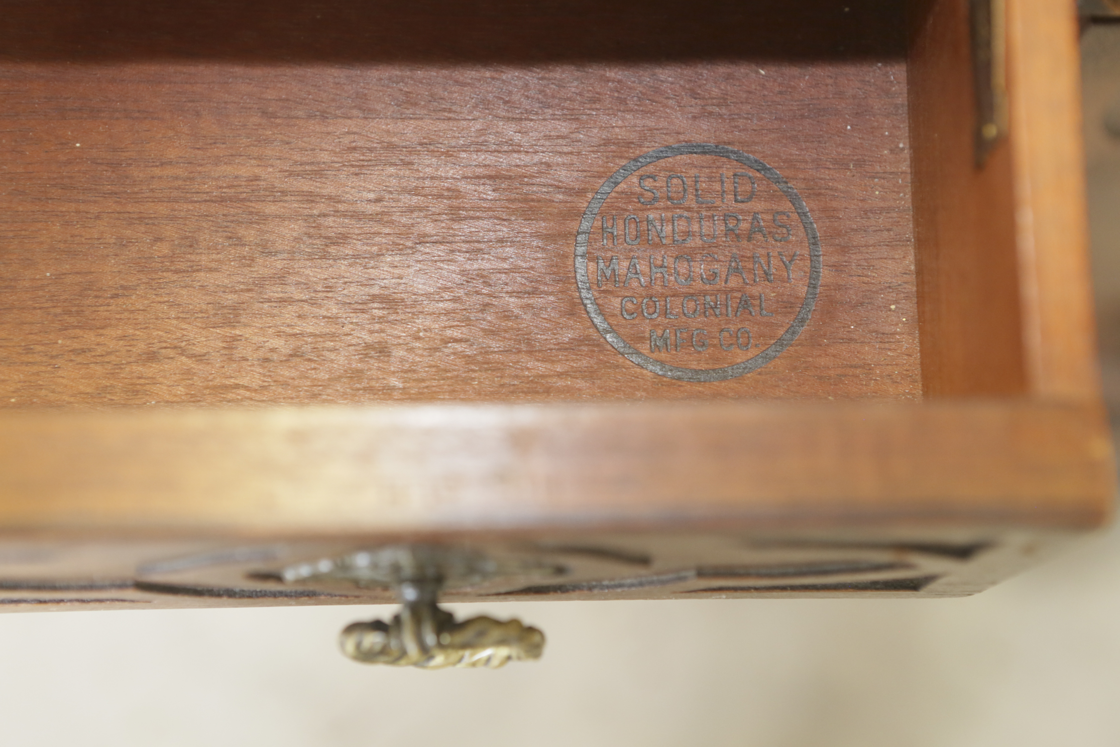 Vintage Jacobean Revival Style Mahogany Desk by the Colonial Manufacturing Co.