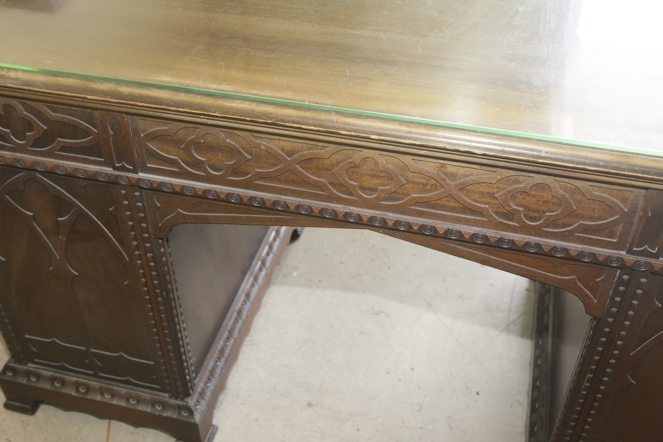Vintage Jacobean Revival Style Mahogany Desk by the Colonial Manufacturing Co.