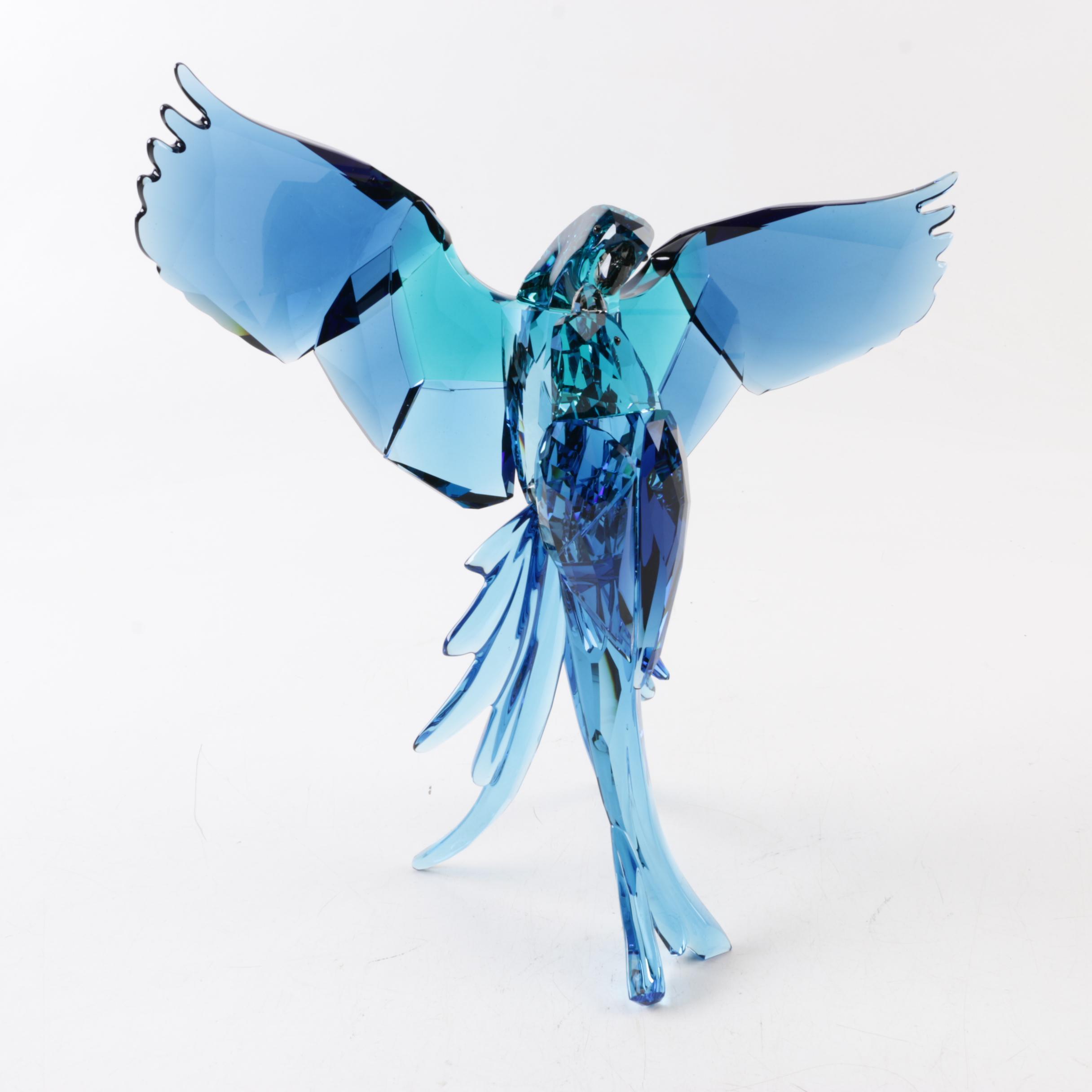 Swarovski Signed "Blue Parrots" Crystal Figurine