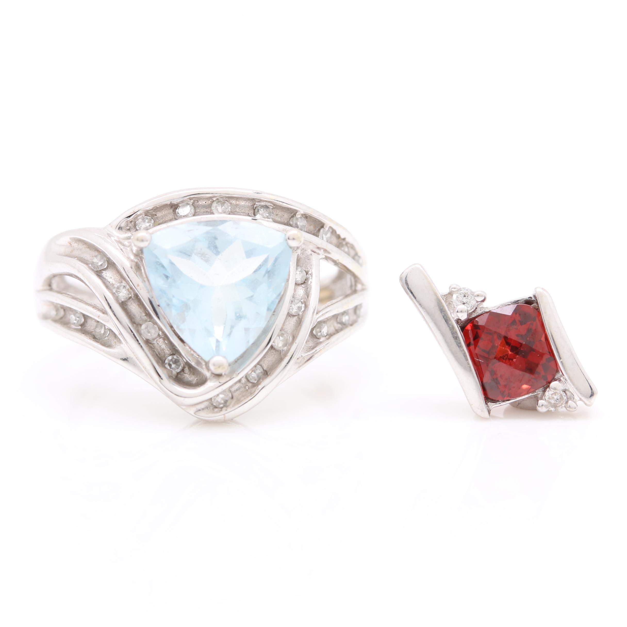10K White Gold Aquamarine, Diamond, and Garnet Jewelry Selection
