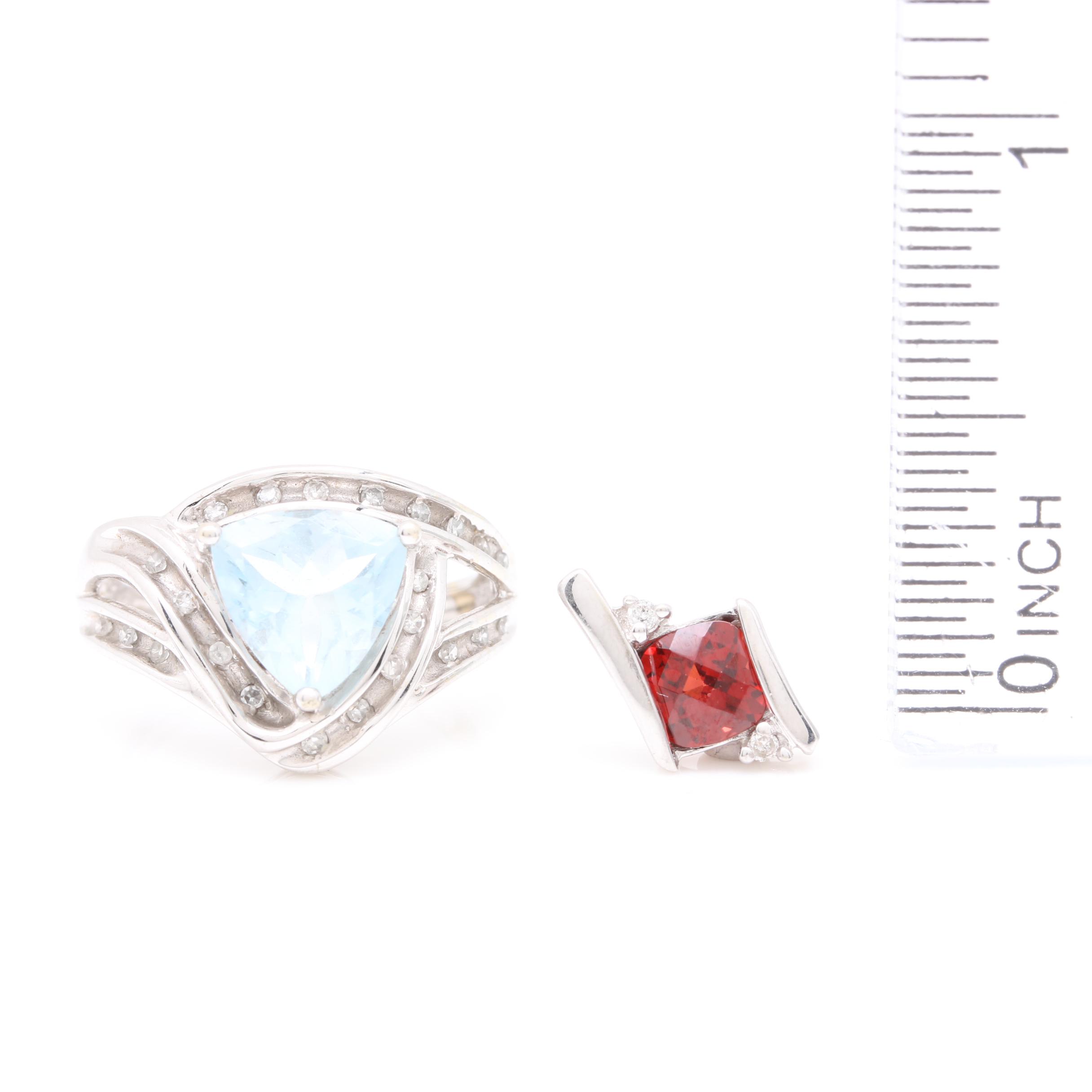 10K White Gold Aquamarine, Diamond, and Garnet Jewelry Selection