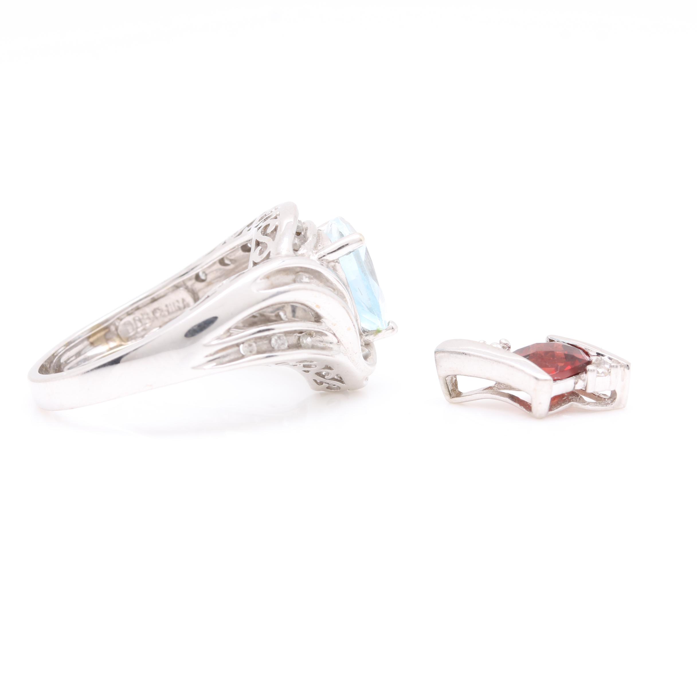 10K White Gold Aquamarine, Diamond, and Garnet Jewelry Selection