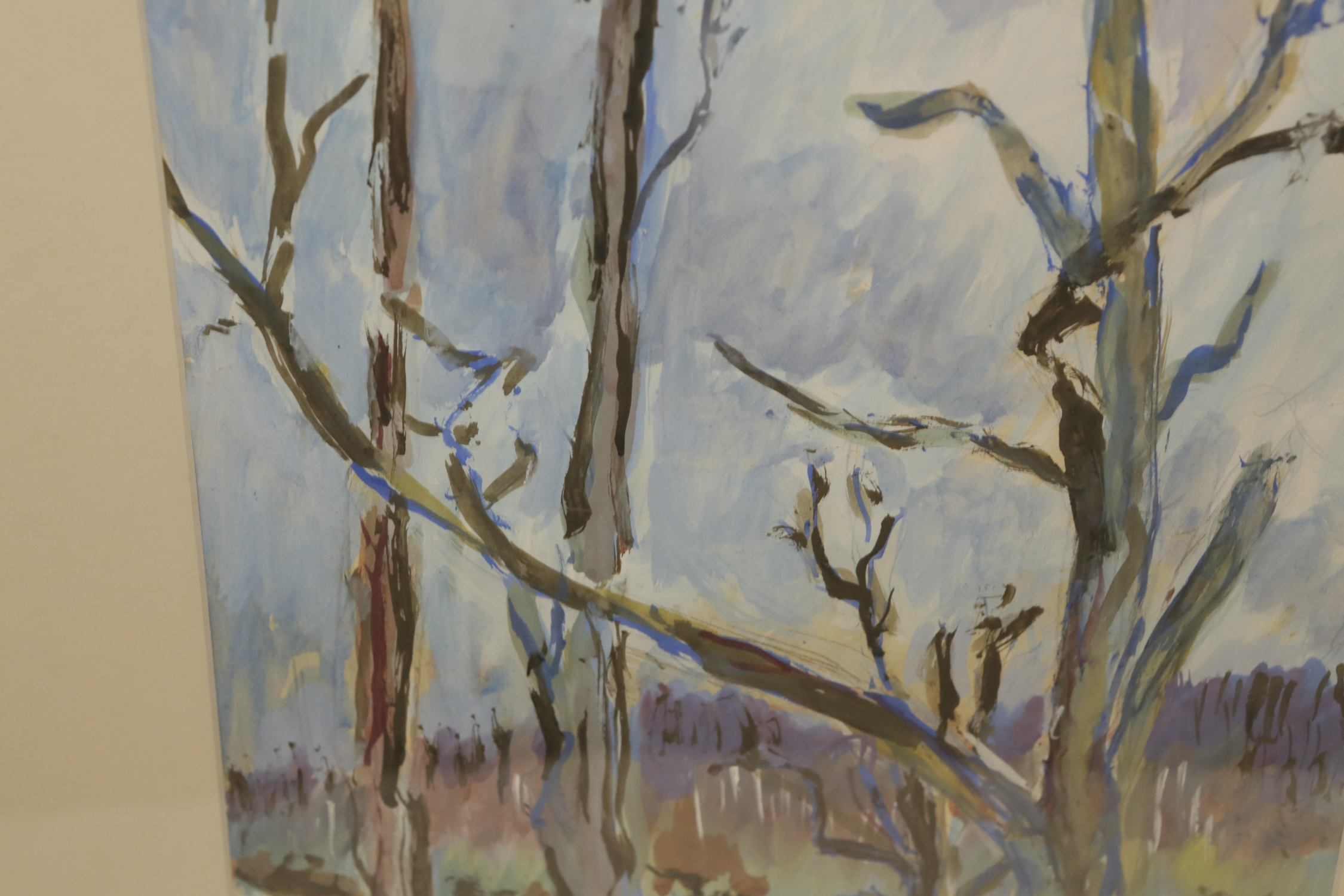 Mixed Media Painting of Wooded Scene