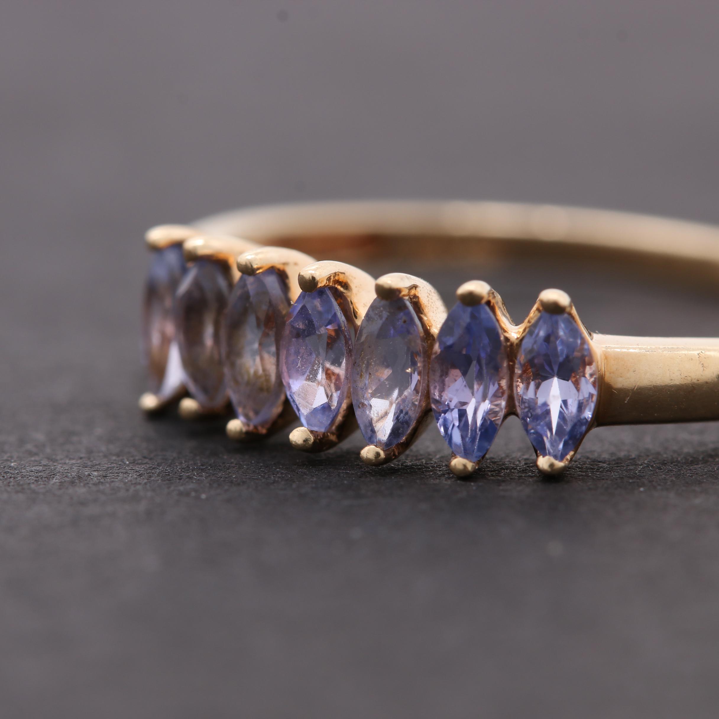 10K Yellow Gold Tanzanite, Synthetic Ruby, Praseolite, and Diamond Rings