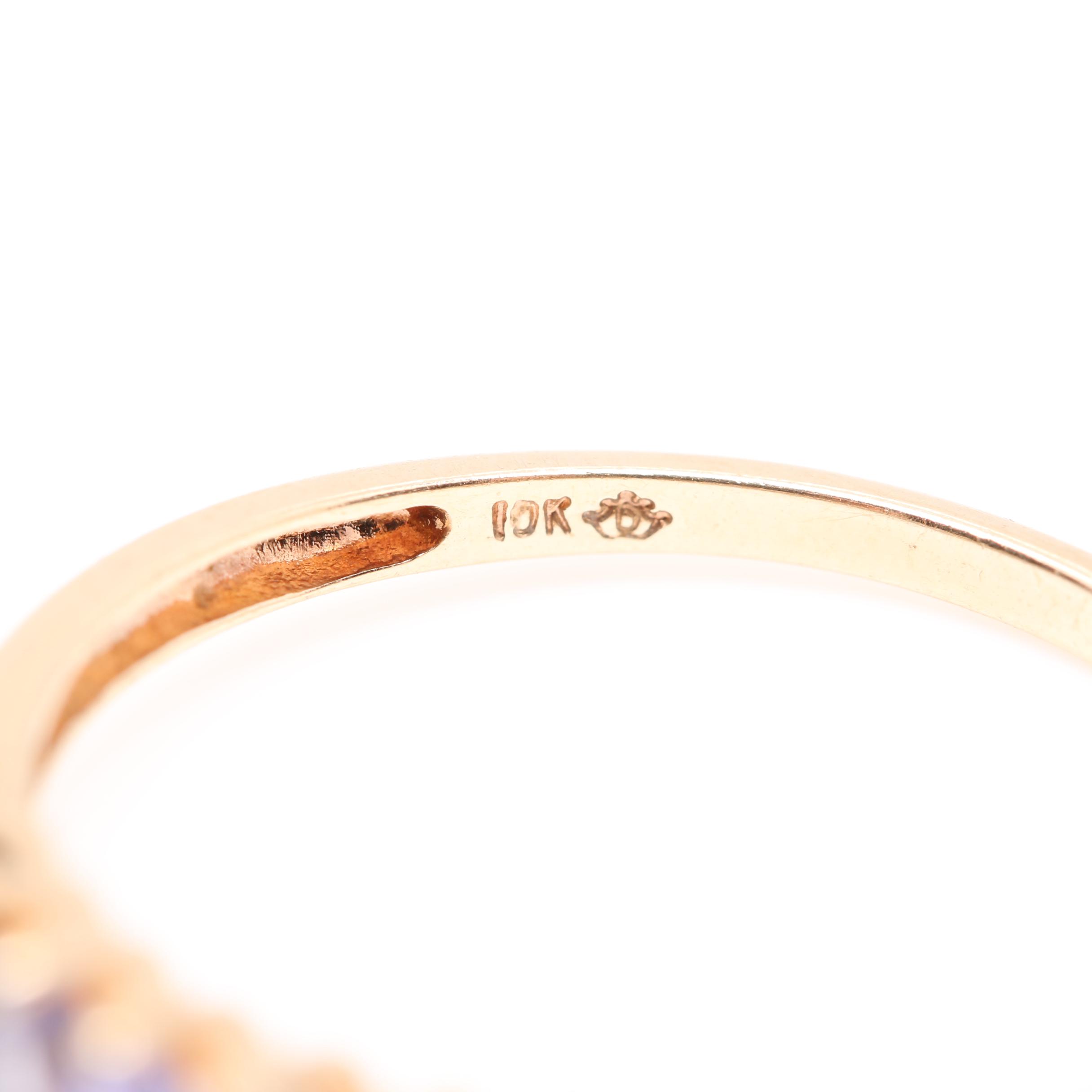 10K Yellow Gold Tanzanite, Synthetic Ruby, Praseolite, and Diamond Rings