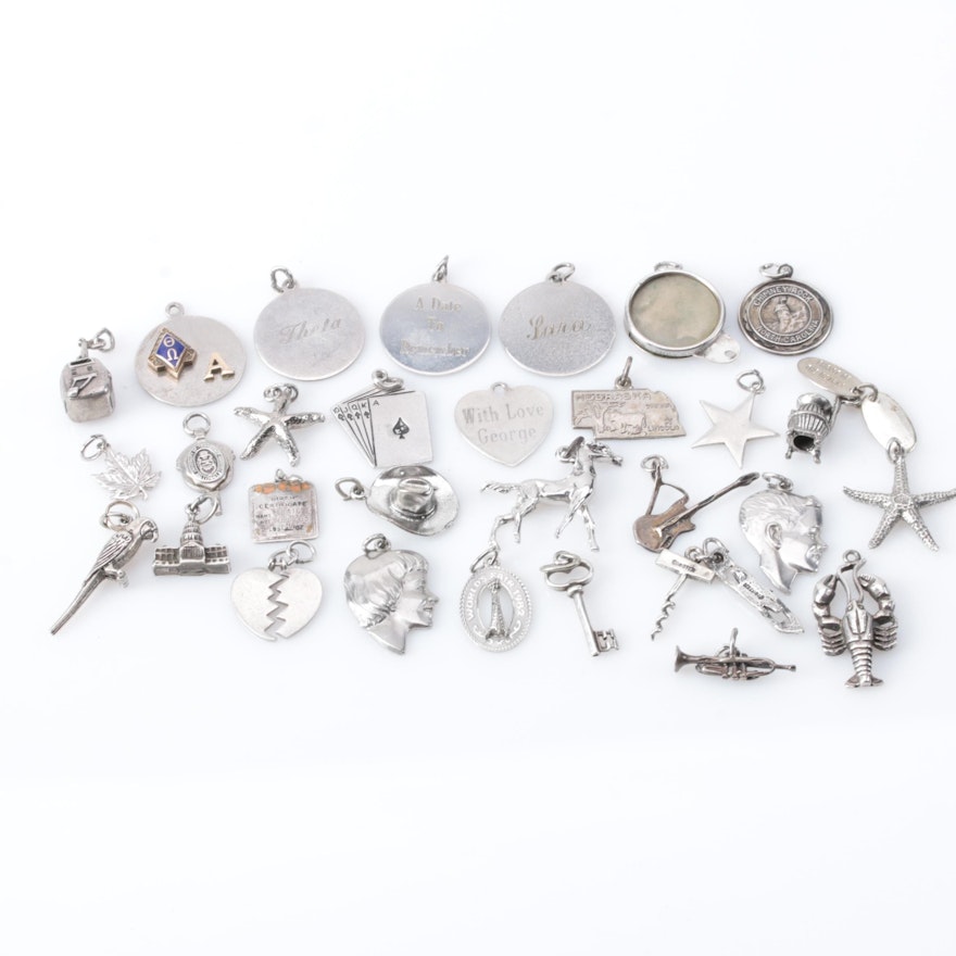 Sterling Silver Enameled Charm Assortment Including Animal Motifs