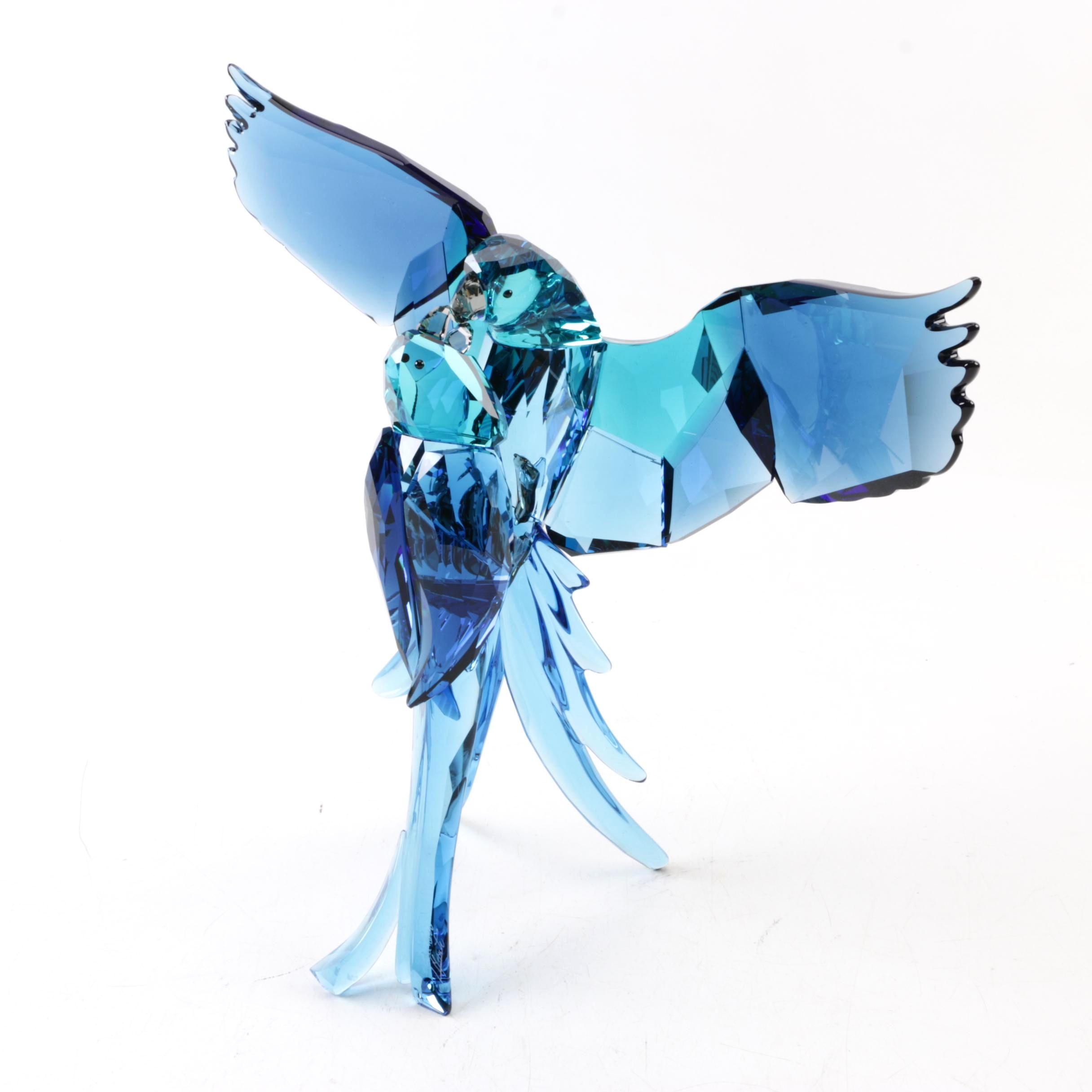 Swarovski Signed "Blue Parrots" Crystal Figurine