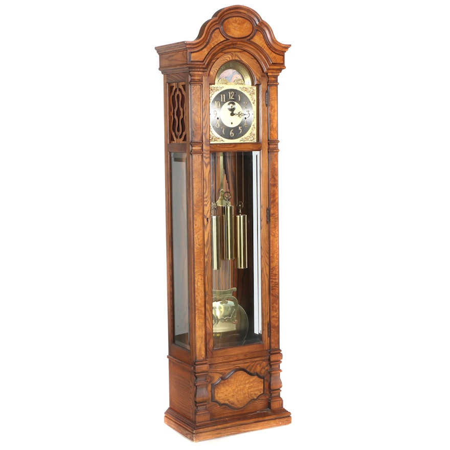 Colonial Oak Grandfather Clock with Moon Phase Dial