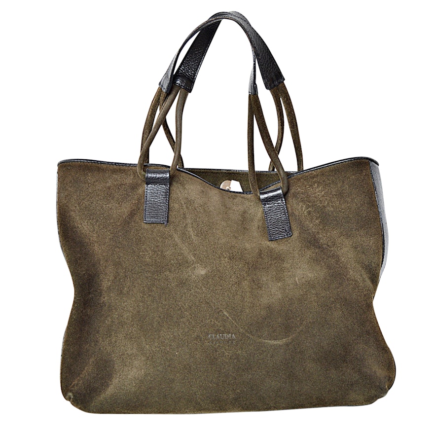 Claudia Olive Suede and Leather Tote Bag