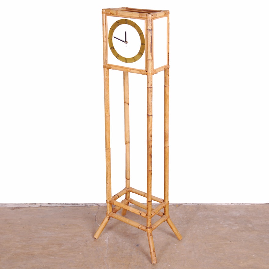 Mid Century Raymor Rattan Plant Stand Clock