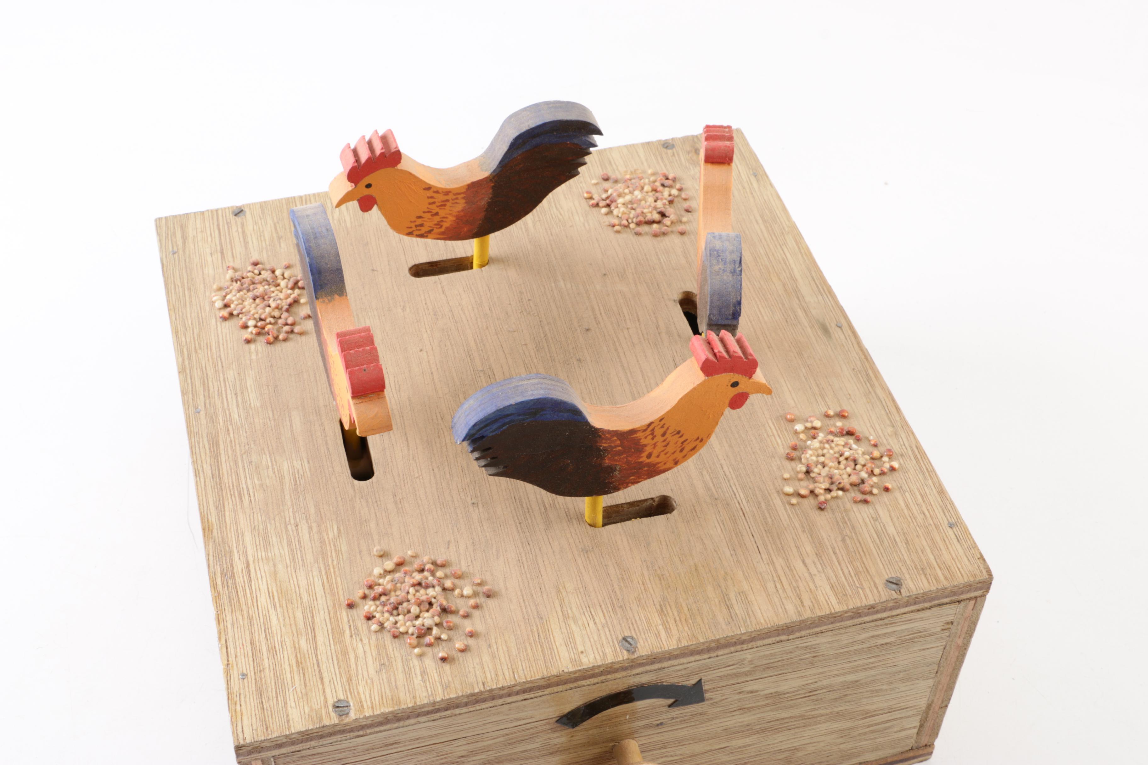 Handmade Wooden Pecking Chicken Crank Toy by Harry Williams