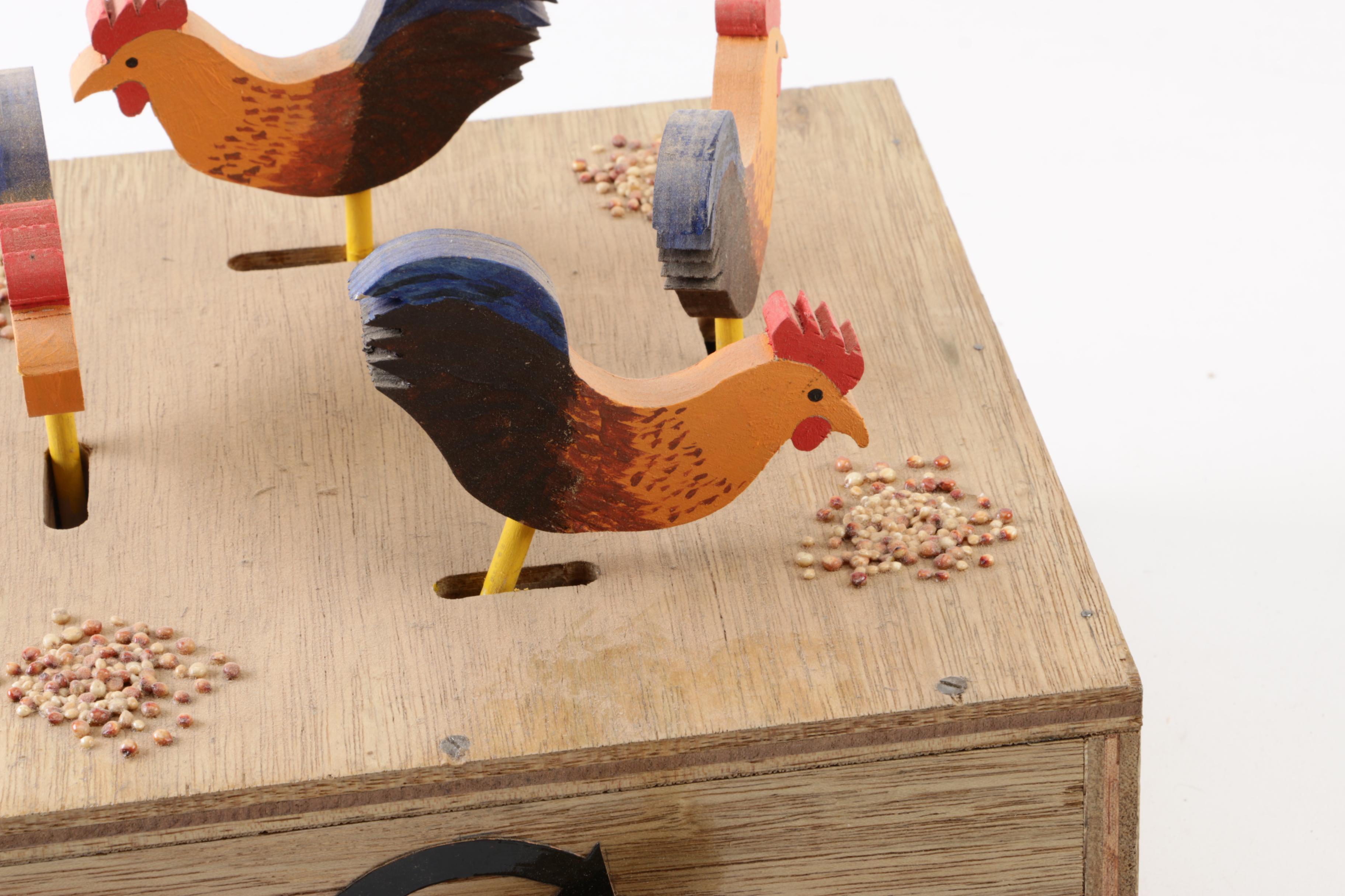 Handmade Wooden Pecking Chicken Crank Toy by Harry Williams