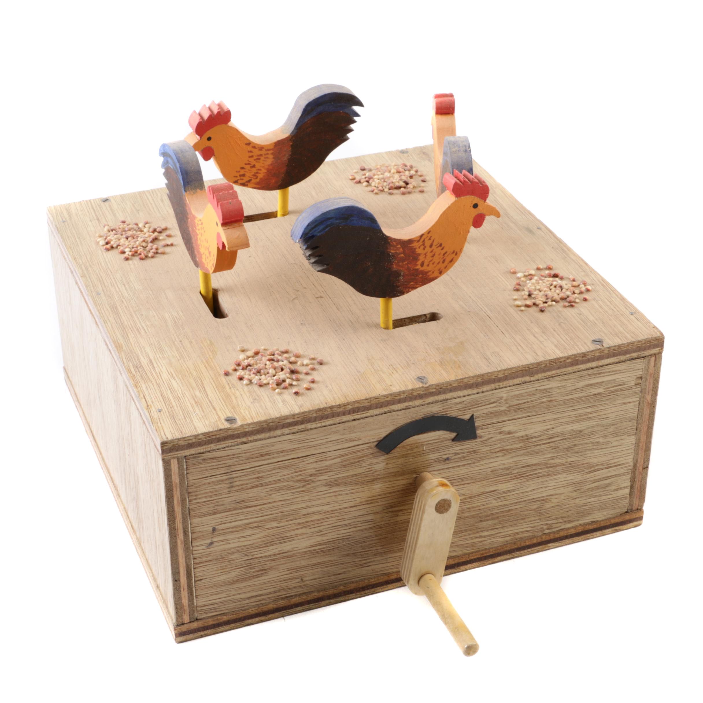 Handmade Wooden Pecking Chicken Crank Toy by Harry Williams
