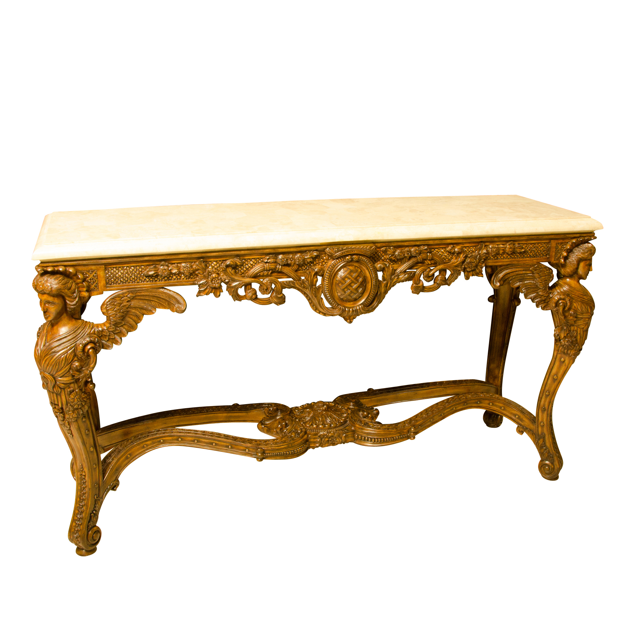 Vintage Rococo Style Stone Top Console Table