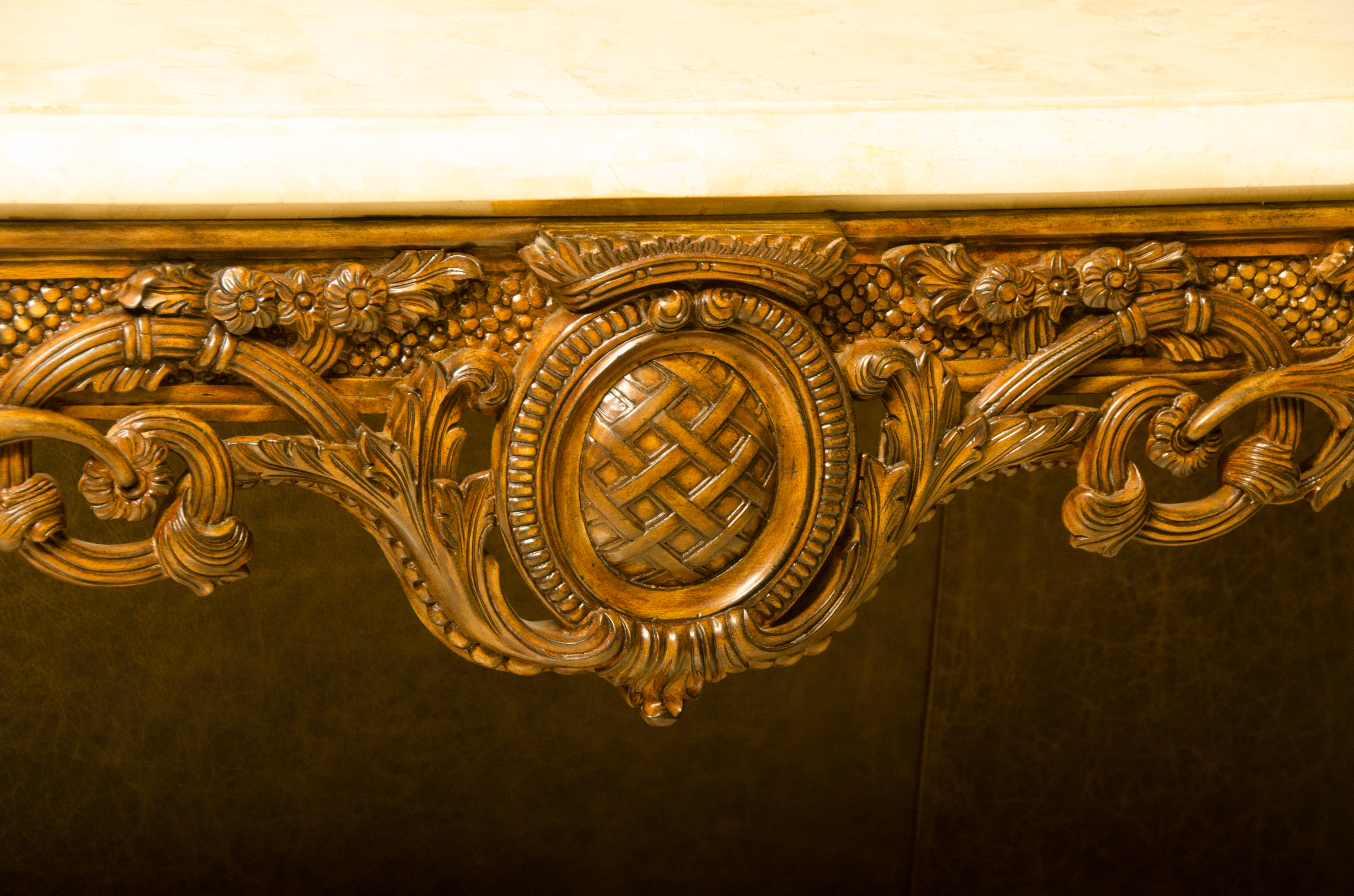 Vintage Rococo Style Stone Top Console Table