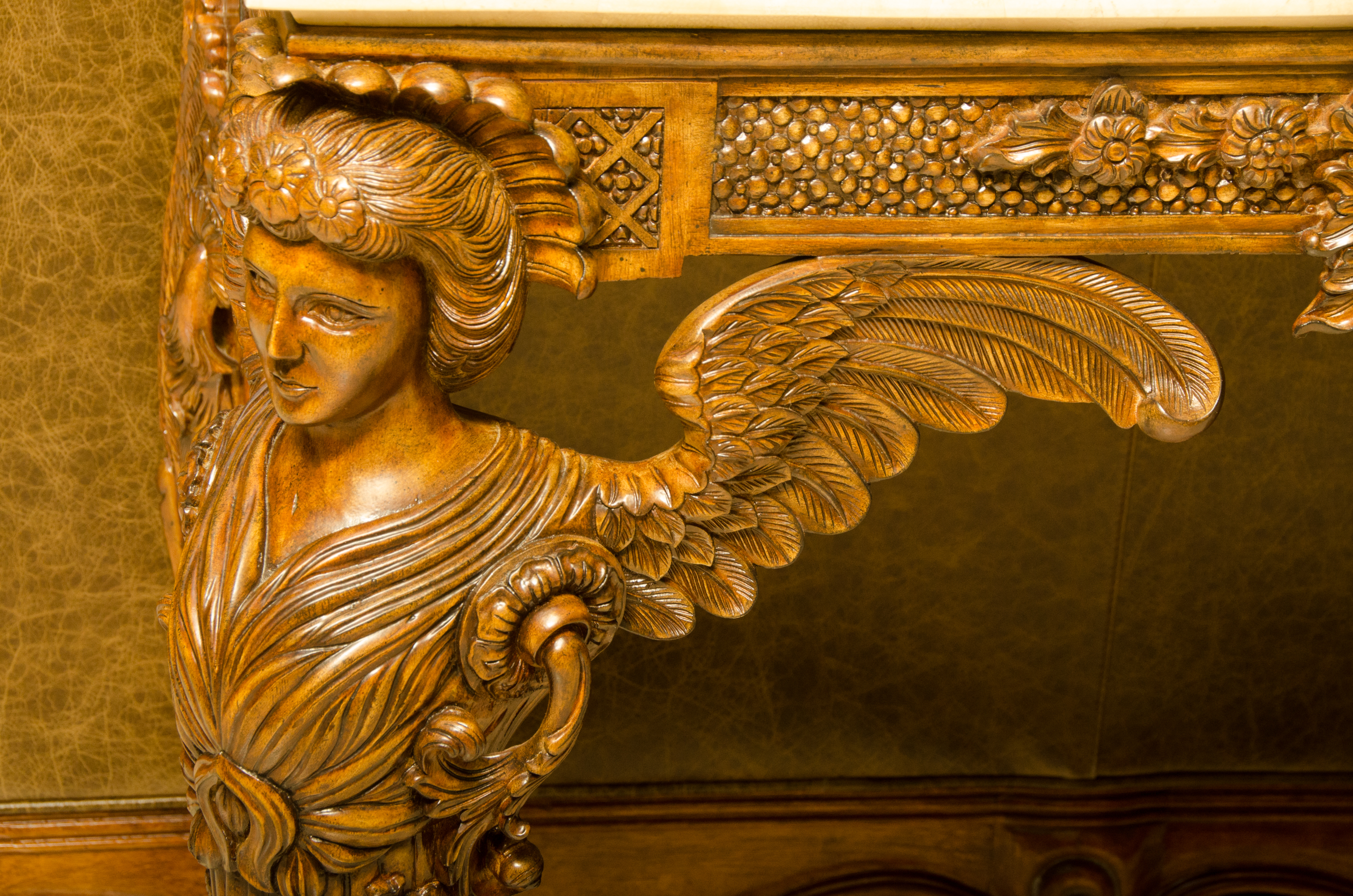 Vintage Rococo Style Stone Top Console Table