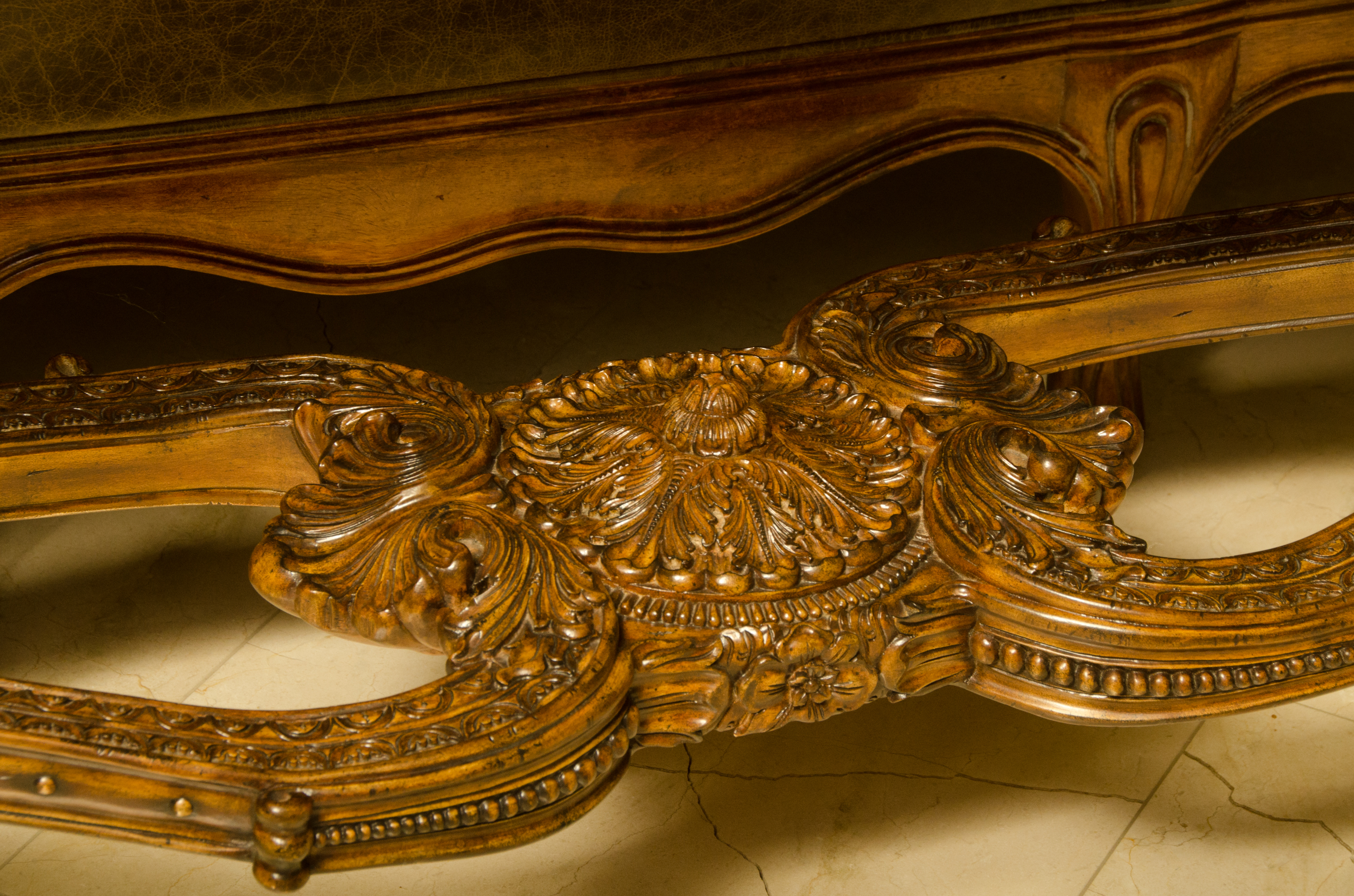 Vintage Rococo Style Stone Top Console Table