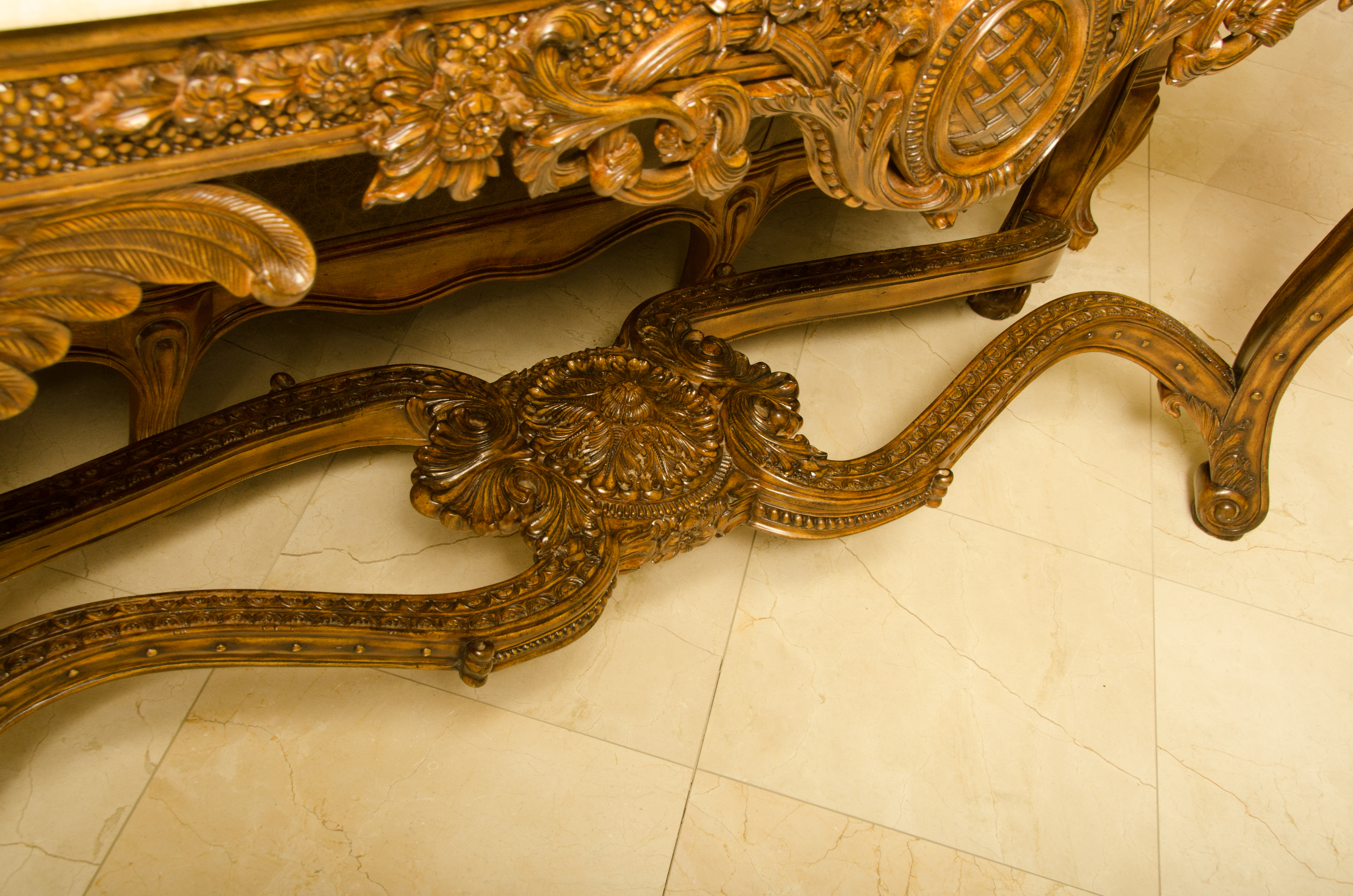 Vintage Rococo Style Stone Top Console Table