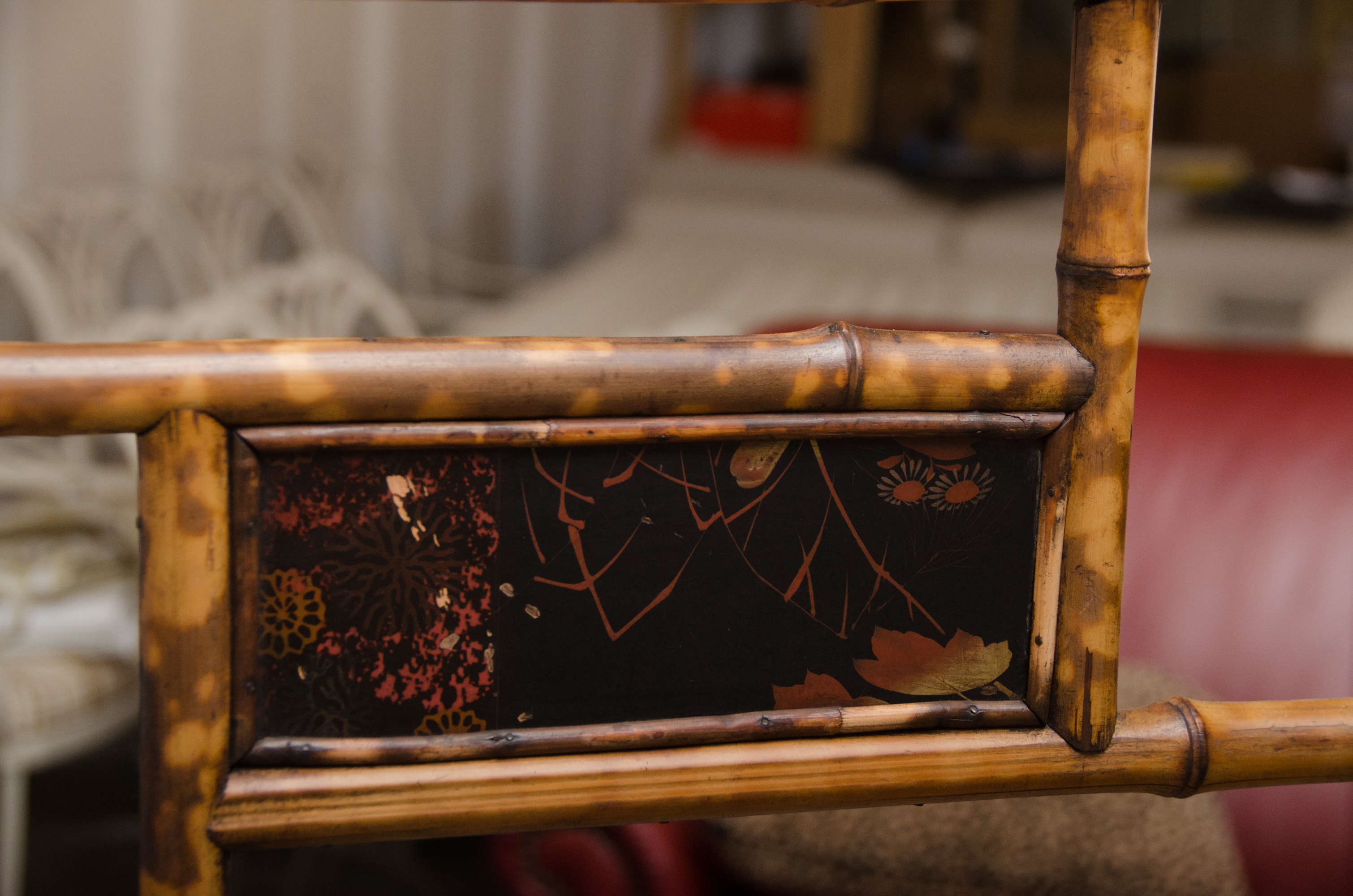 Chinoiserie Bamboo Hall Tree With Floral Tiles