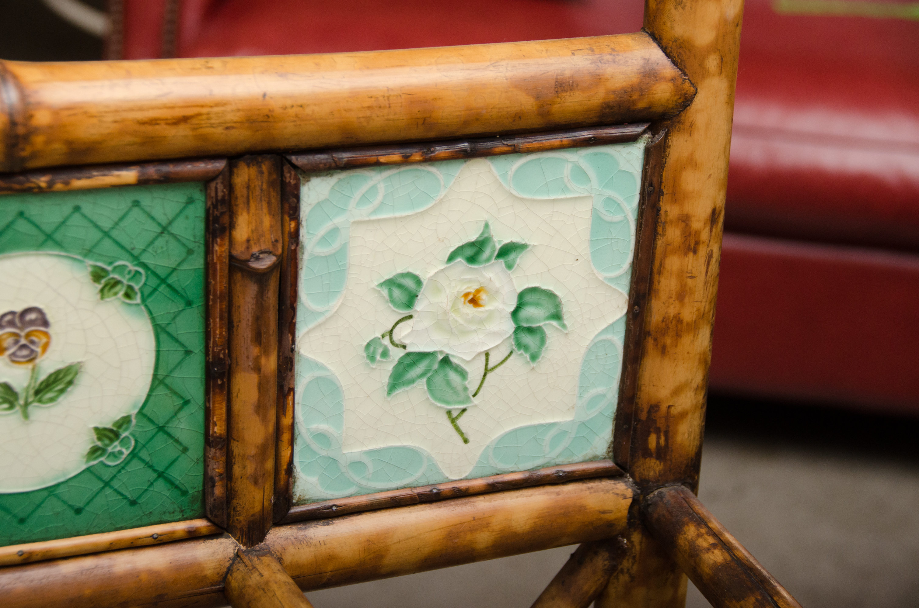 Chinoiserie Bamboo Hall Tree With Floral Tiles