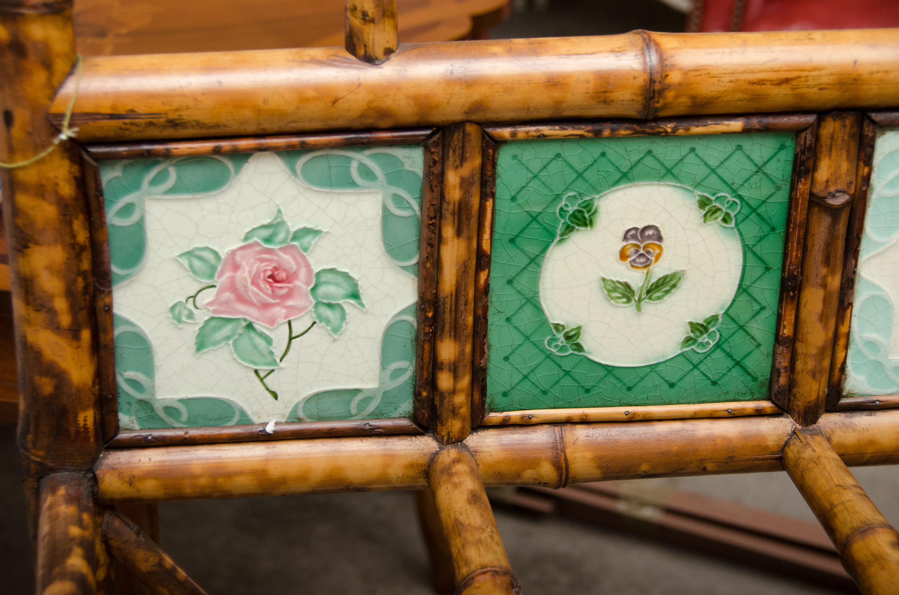 Chinoiserie Bamboo Hall Tree With Floral Tiles